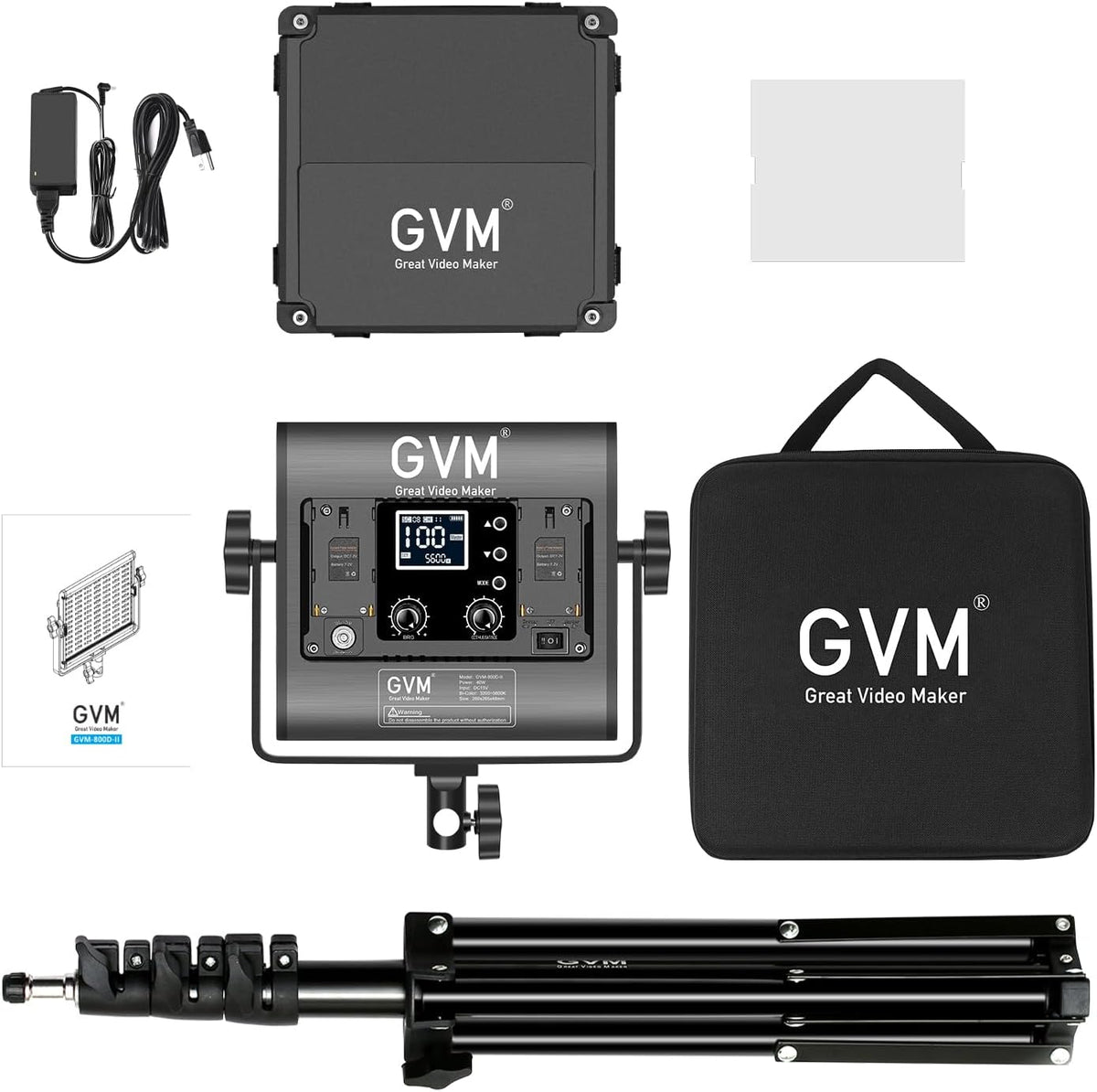GVM CRI97+ 800D RGB videolichtpaneel met statiefset, 3200K-5600K led studiolicht met app-bediening, continu licht voor fotografie, YouTube, film, conferentielicht