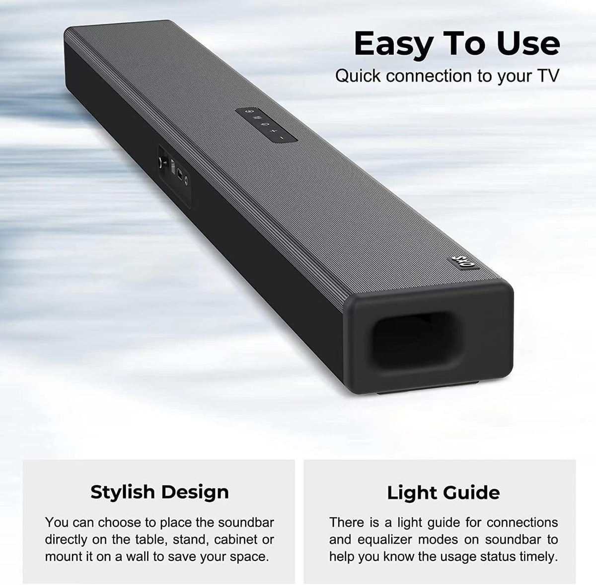 OXS S3 soundbar voor tv, thuisbioscoopaudio met Bluetooth 5.0, dynamische bas, 3D-surround-geluid, dialoogverbetering, AUX/optisch/coaxiaal compatibel, meerdere geluidsmodi, wandmonteerbaar