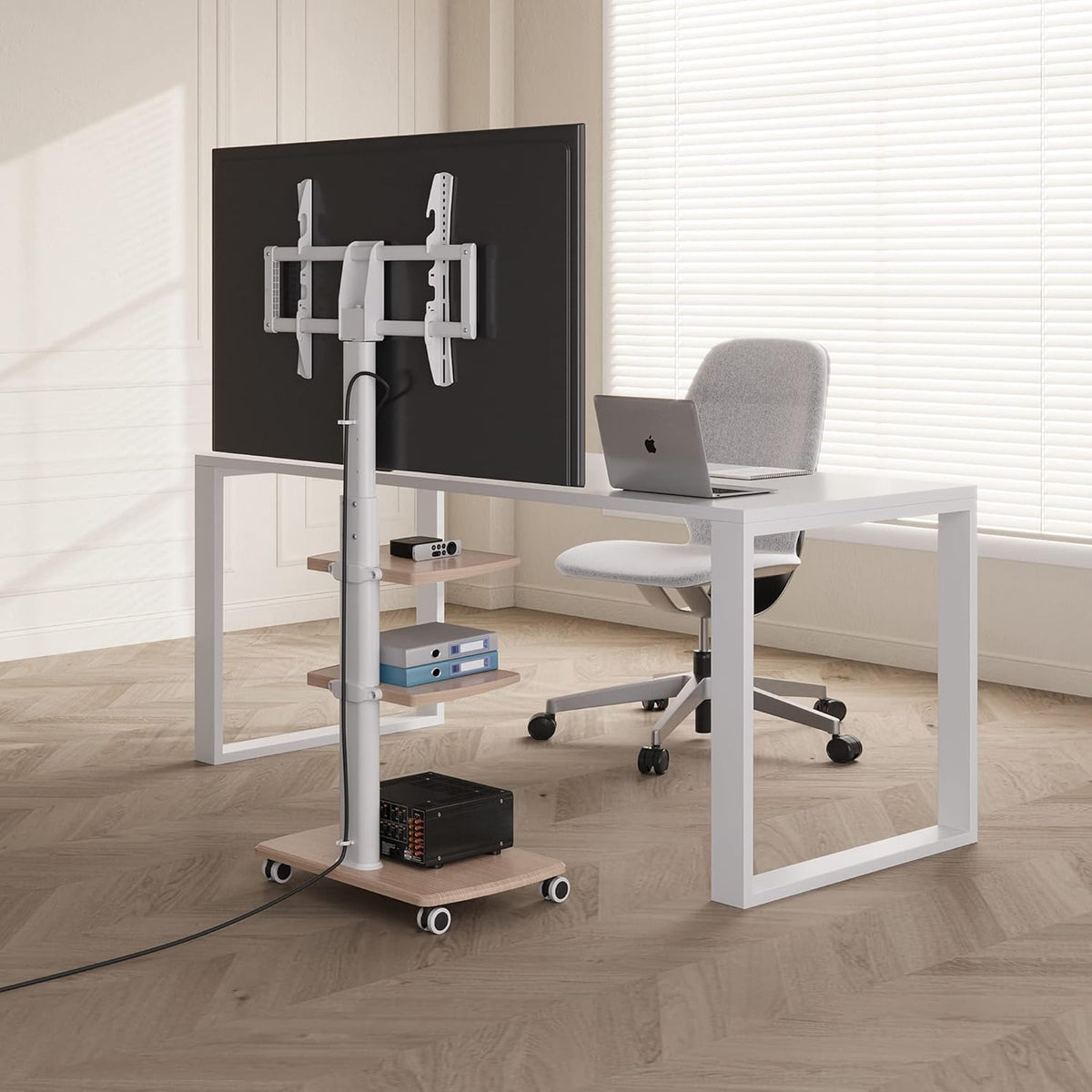 FITUEYES TV-standaard wielen voor 32-70 inch TV, 60° draaibaar & 6 hoogte verstelbaar TV stand wheels vloer universeel voor vlakke & gebogen LCD LED TV enz, Max VESA 600x400mm (wit)
