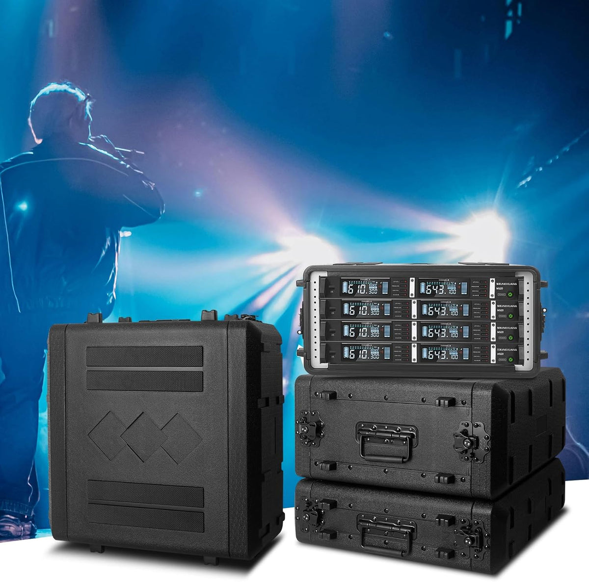 Rack Case, 19" Rackmount Flight Cases 390-4U Rack Case Flight Cases Duurzame HDPE Waterdichte Stofdichte 390-4U Shock Mount Rekken met Microfoon Compartimenten