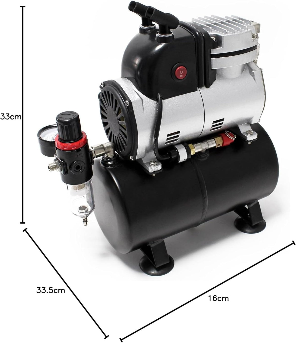 Wiltec airbrush zuigercompressor AF189 airbrushcompressor met 1 cilinder en luchttank voor werking tot 6 bar met manometer