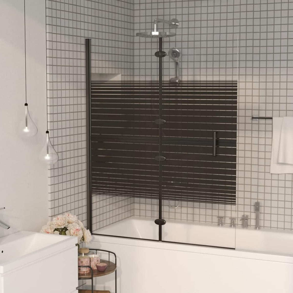 Inklapbaar Douchepaneel – Douchewand – Douchedeur – Doucheafscheiding – Douche Scheidingswand – ESG Veiligheidsglas – Aluminium Frame – 120 x 140 cm – Ruimtebesparend Design