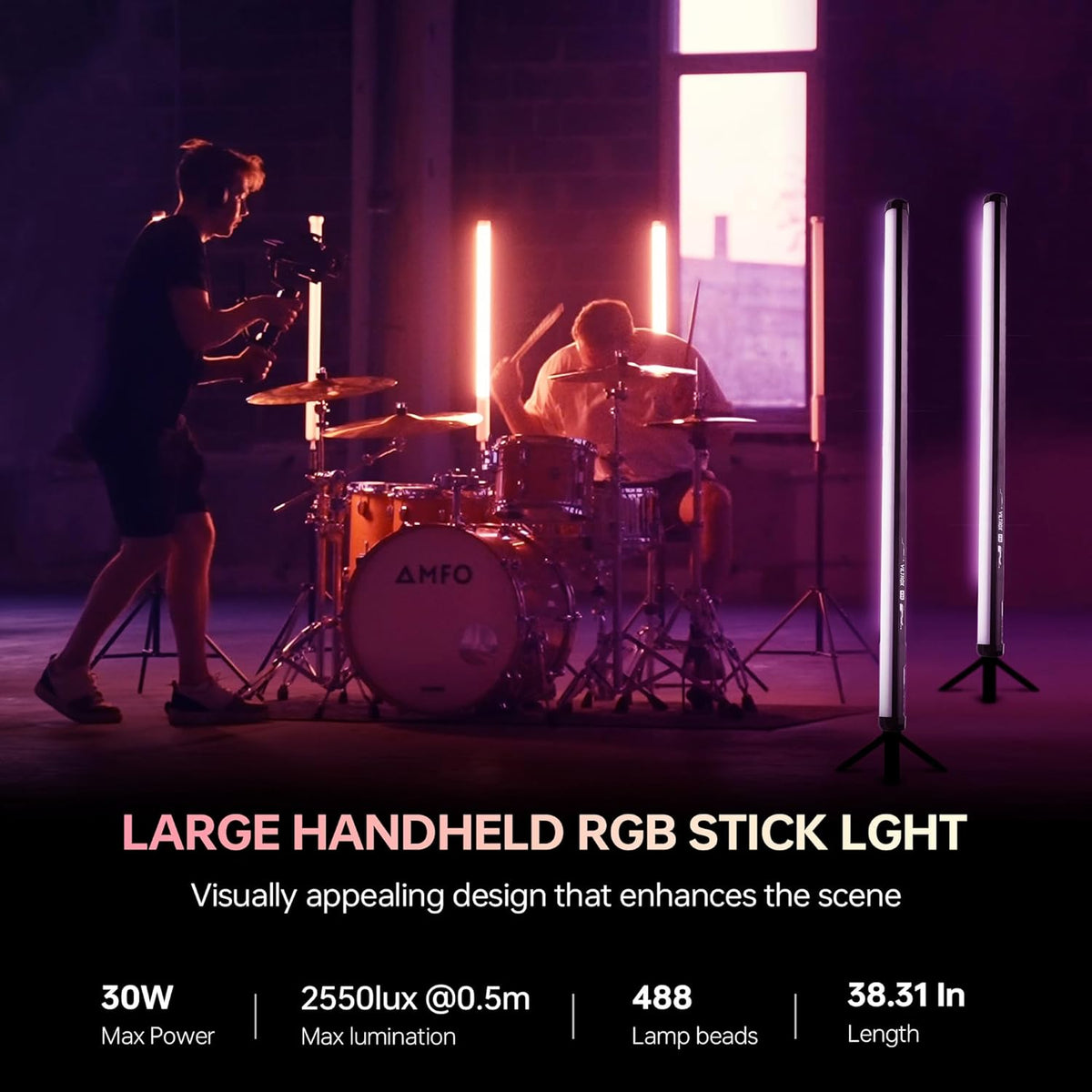 VILTROX K90 2 Pack RGB Tube Light, 30W 38 inch Grote RGBWY Fotografie LED Video Stick Light Wand met APP/2.4G/Afstandsbediening, CRI 97+, 26 scènes, 2500K-8500K, 14.8V/3300mAh batterij, magnetische