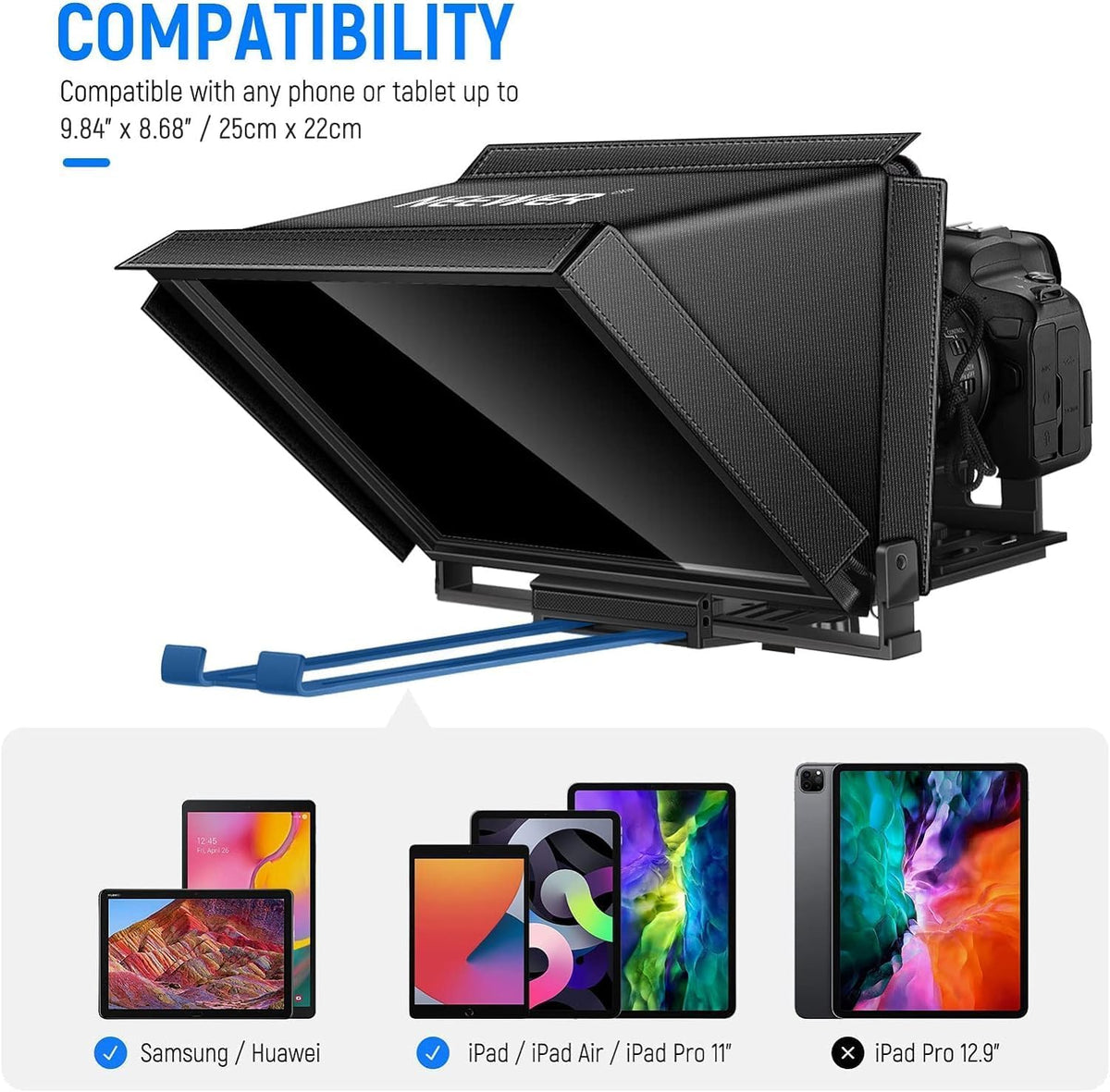 Teleprompter – Autocue – Camera Prompter – Scriptscherm – Videoprompter – 14 Inch Aluminiumlegering – Afstandsbediening En App