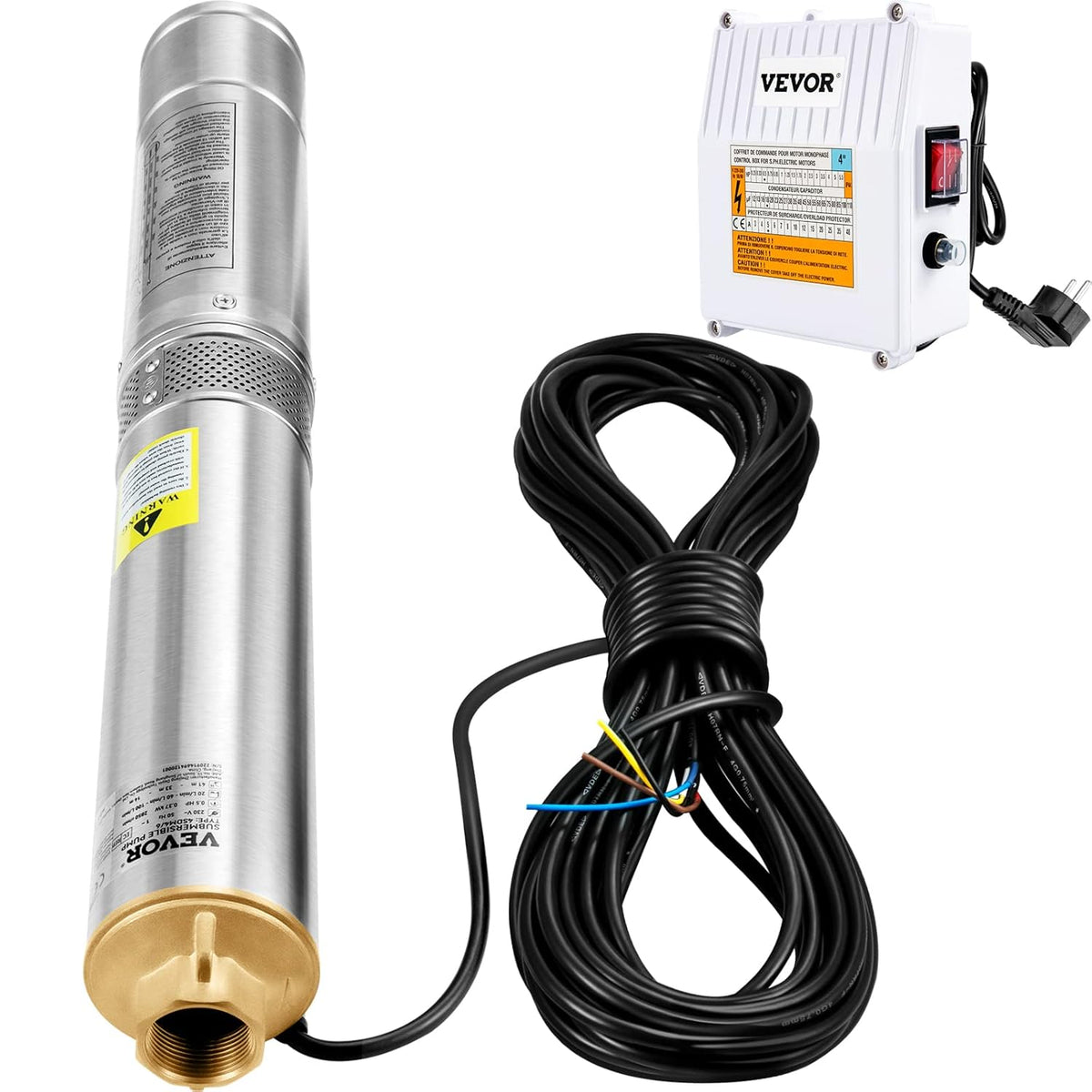 Diepbronpomp – Dompelpomp – Fonteinpomp – Buispomp – Zandpomp – 1100 W Vermogen – Roestvrijstalen Behuizing – Max. Opvoerhoogte 57 Meter – 190 L/min Debiet – IP68 Waterdicht