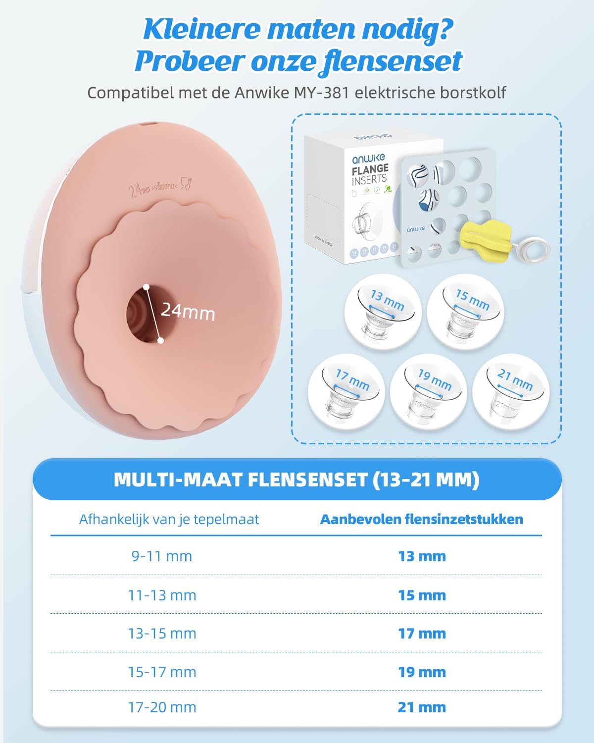 ANWIKE Elektrische borstkolf, dubbel, ultra stil, 35 dB, elektrische borstkolf, handsfree, 12 standen, 4 modi, met modus-geheugenfunctie, oplaadbare borstkolf, handsfree met flensinzetstukken, roze