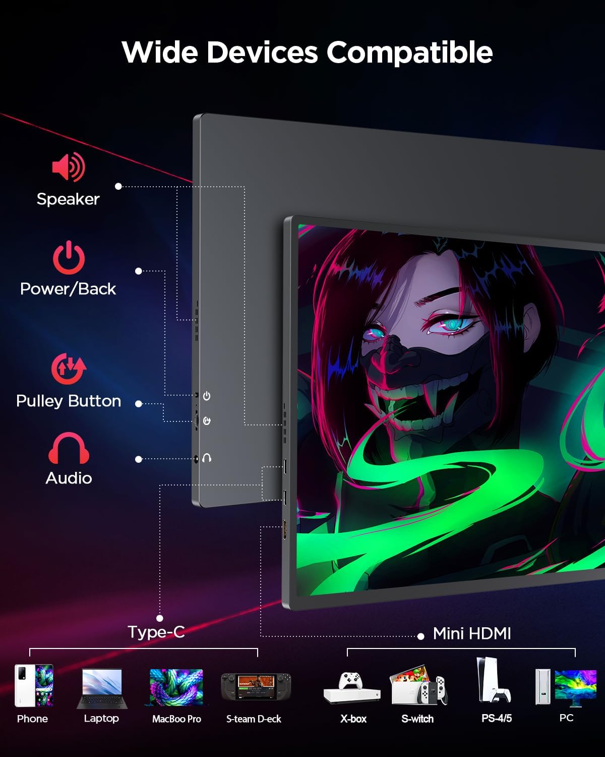 UPERFECT 2K 144Hz 16 Inch QLED Portable Monitor with 2560 * 1600 16:10 Screen 1200:1 450 Nits High Brightness Mini HDMI USB C for PC Laptop Smartphone Xbo Switch PS4/5, Mobile Display VESA compatible - QUORE