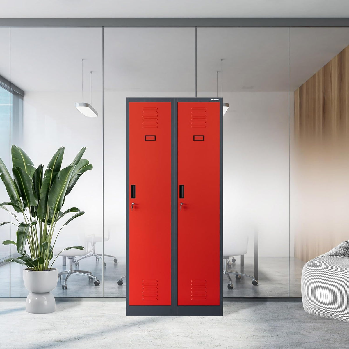 Stalen Kast Garderobekast Dubbele kast 2 compartimenten Etikethouder Scheidingswand Ventilatiesleuven Poedercoating 180 cm x 80 cm x 50 cm (Antraciet-Rood)