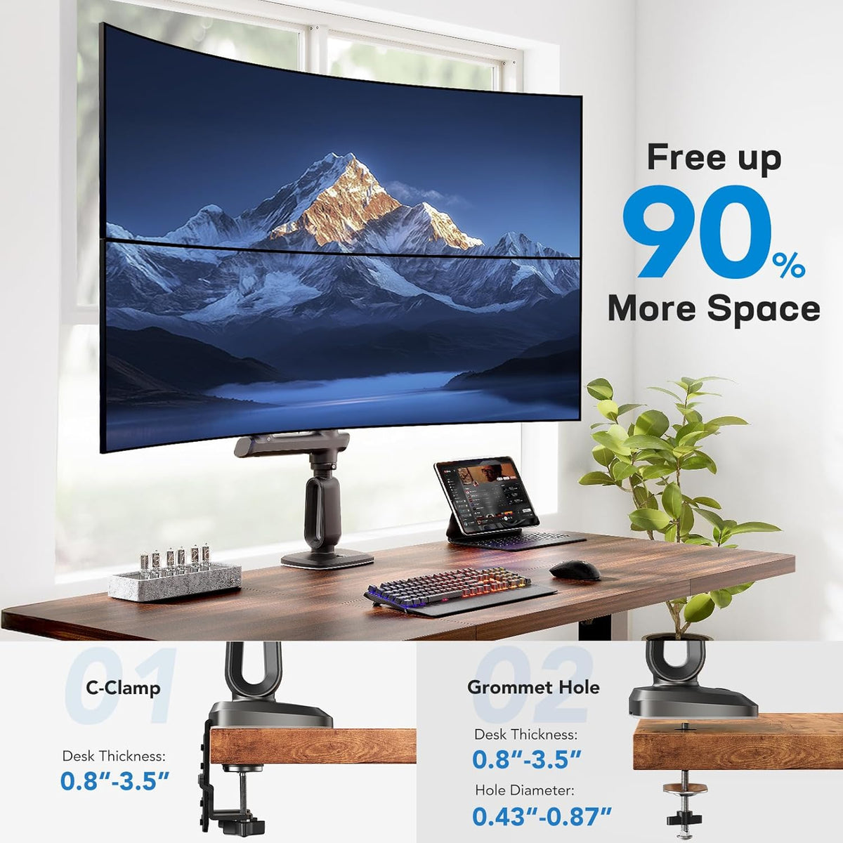Dubbele Monitorstandaard Voor 2 Schermen – Monitorarm, Dubbele Monitorarm, Monitorbeugel, Monitorhouder – Voor 13-49 Inch Ultrabrede Schermen – Extra Hoog Tot 822 Mm, Tot 18 Kg