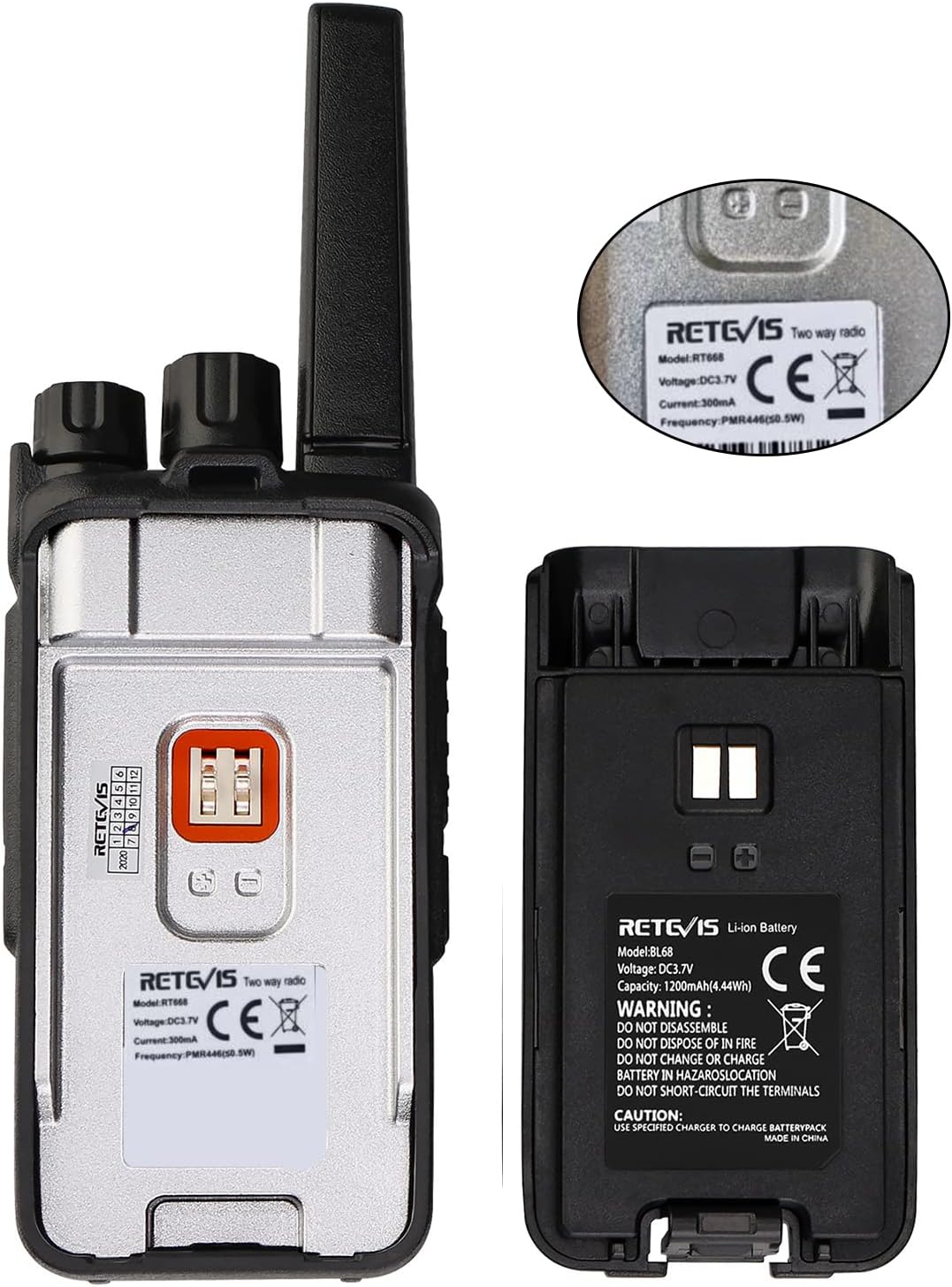 Retevis RT668 Walkietalkie met Headset, PMR446 Licentievrije Radio, Lange Afstand Walkietalkie Oplaadbaar, Draagbare 2-Weg Radio voor Beveiliging, Restaurant en Hotel (Zwart, 6 Stuks)