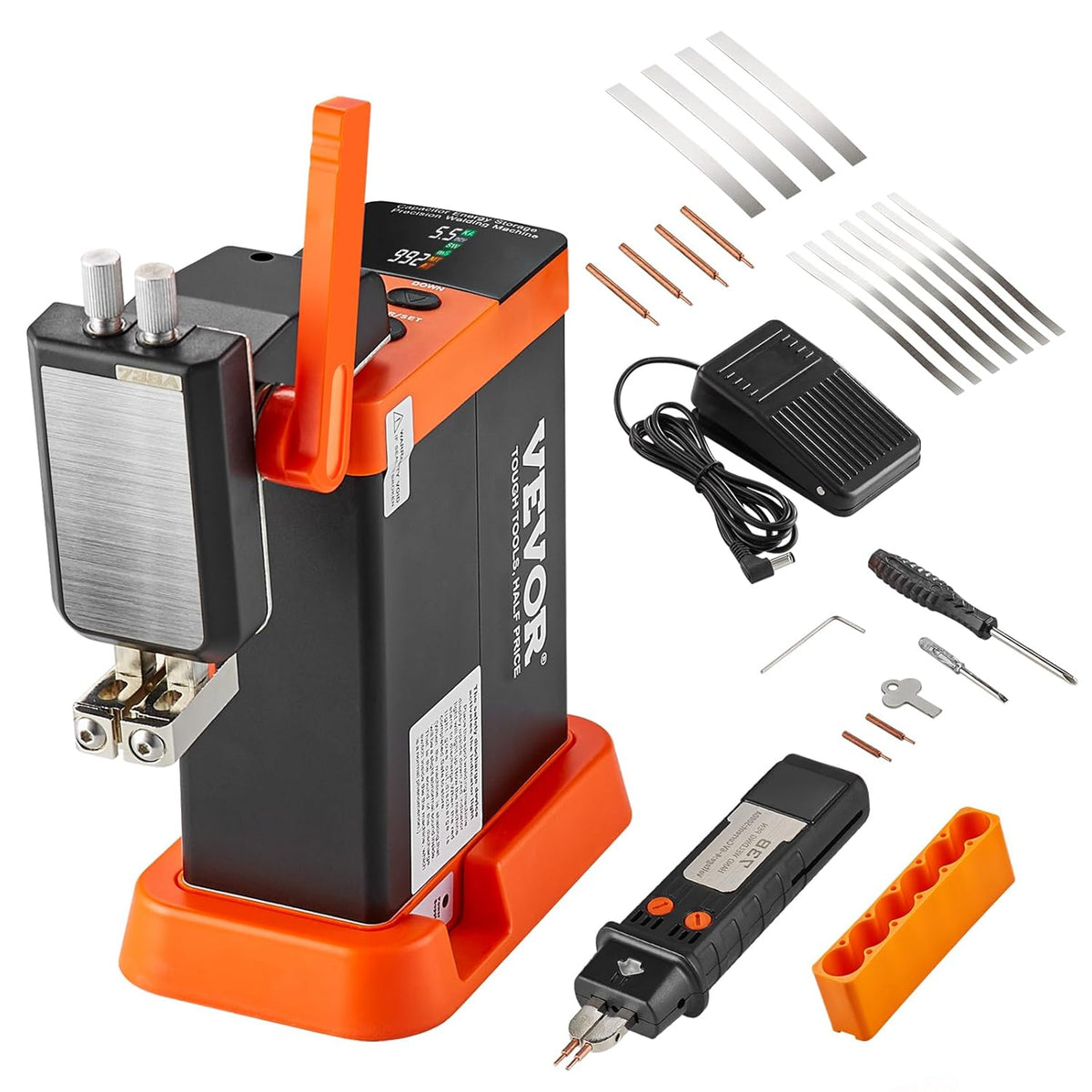VEVOR Accupuntlasapparaat, 14,5 kW energieopslag met soldeerstift 73B, puntlassen 801D, 2 lasmodi voor zuiver nikkel van 0,1 – 0,3 mm, batterijen