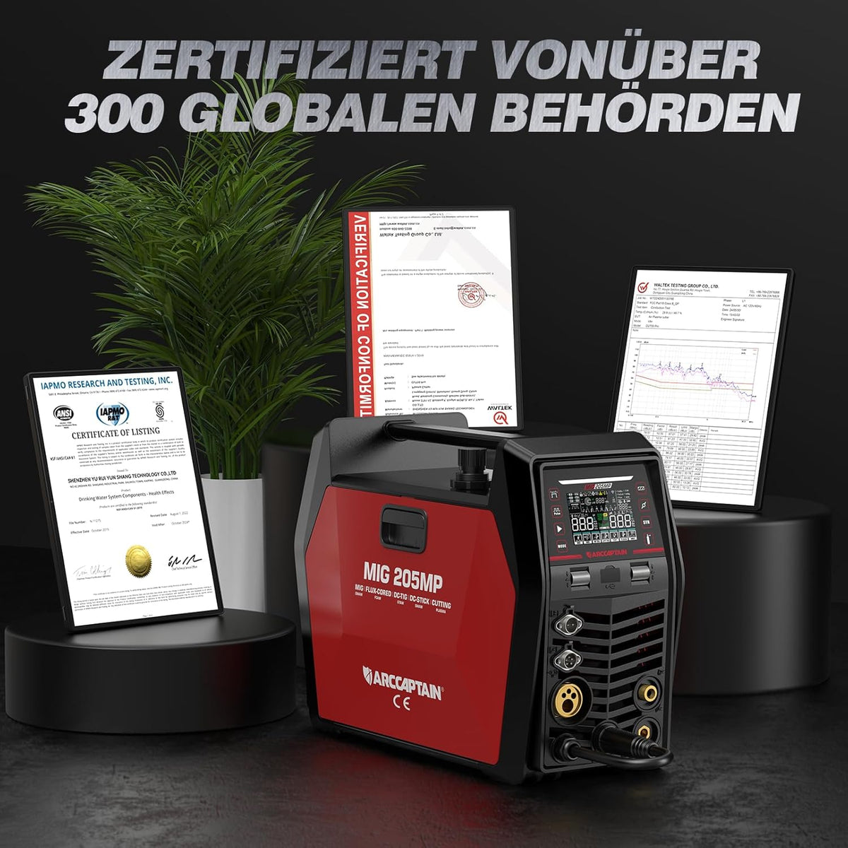 ARCCAPTAIN MIG205MP 9-in-1 iControl App-besturing MIG‑lasapparaat, plasmasnijder, puls‑MIG/flux‑core/spool gun/DC HF/Lift TIG/Clean/MMA‑aluminium lasapparaat, 230 V, meervoudig lasapparaat