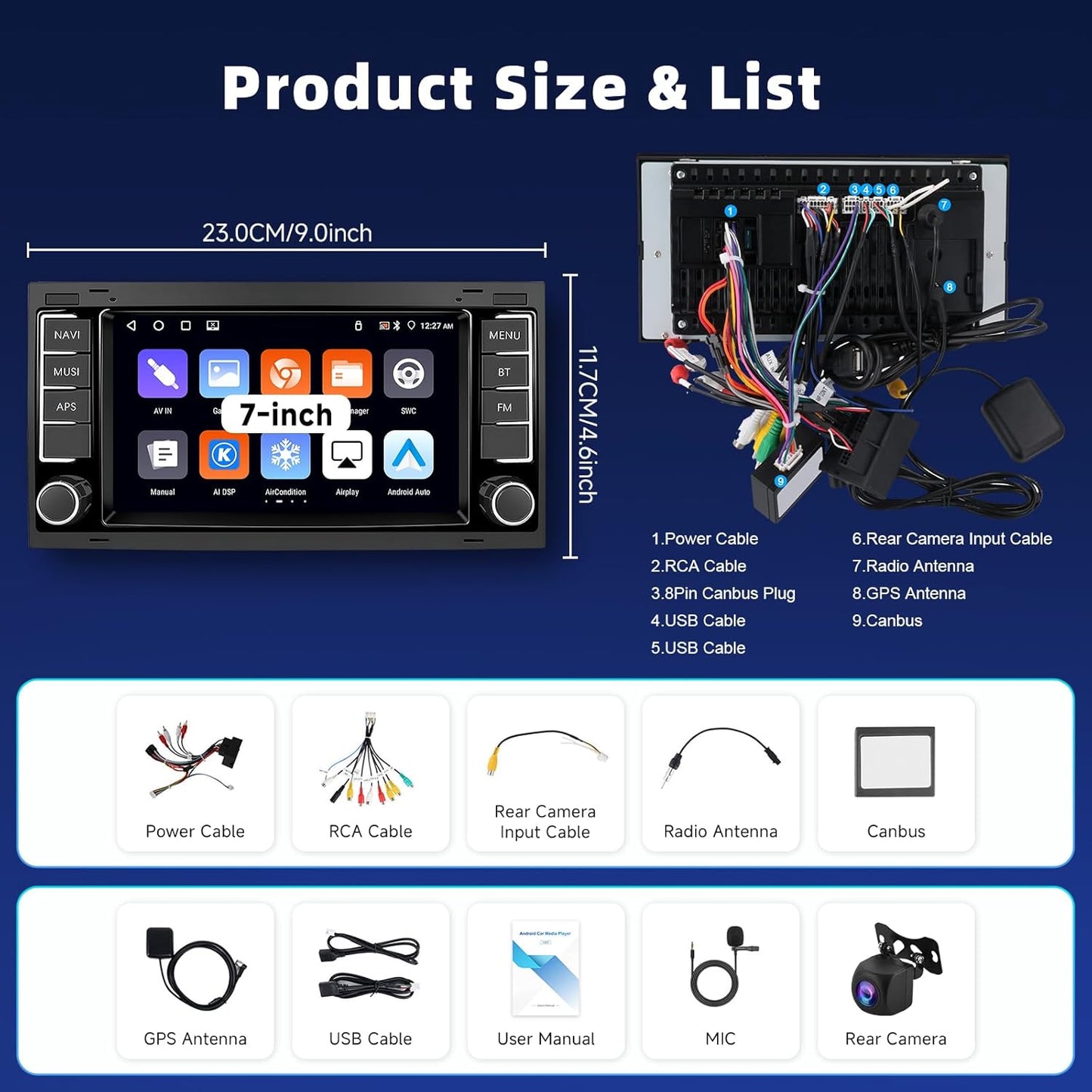 Autoradio – 2-Din Autoradio – Multimedia Autoradio – CarPlay Radio – Android Auto Radio – 7 Inch Touchscreen – Android 13 4+64GB, GPS/WiFi