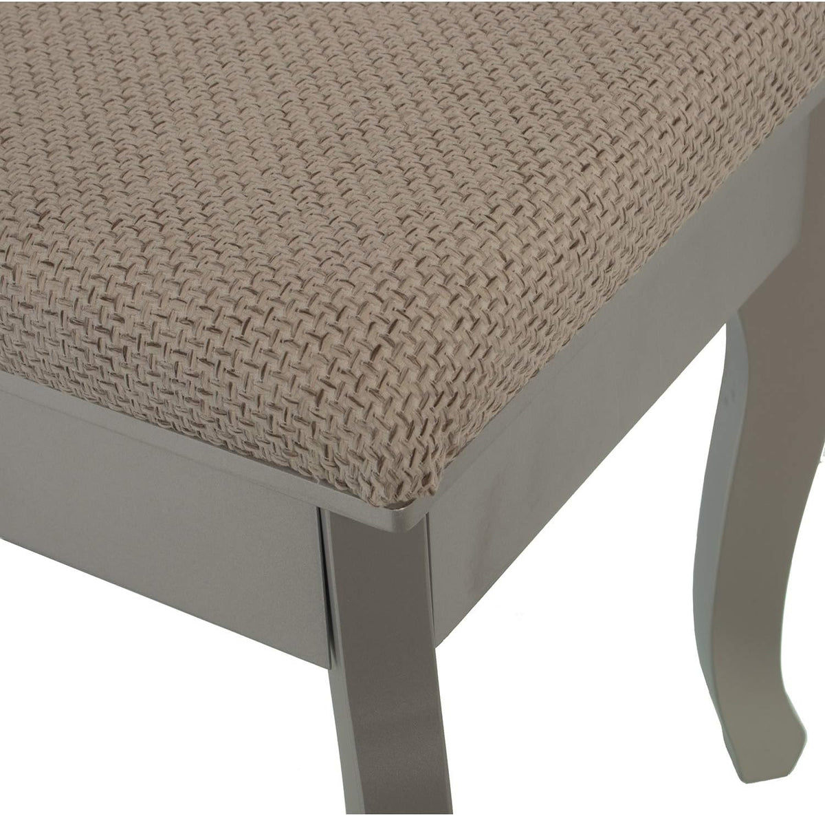 DRW Make-uptafel met 1 lade en spiegel en bank van hout, 80 x 40 x 74 cm, bank 36,5 x 29 x 46 cm (zilver)