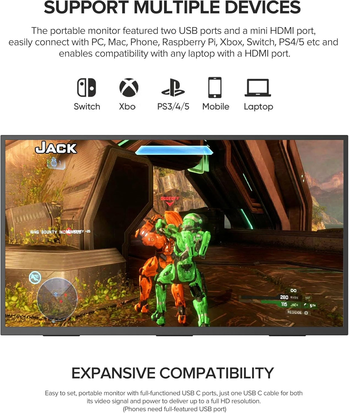 UPERFECT 23.8" 120Hz QLED Touch Screen Portable Monitor FHD 1080P 100% SRGB Matte Screen with 180° Adjustable Stand, USB C/HDMI for Laptop/MacBoo/Game Console/Smartphone/Mini PC, VESA Compatible - QUORE