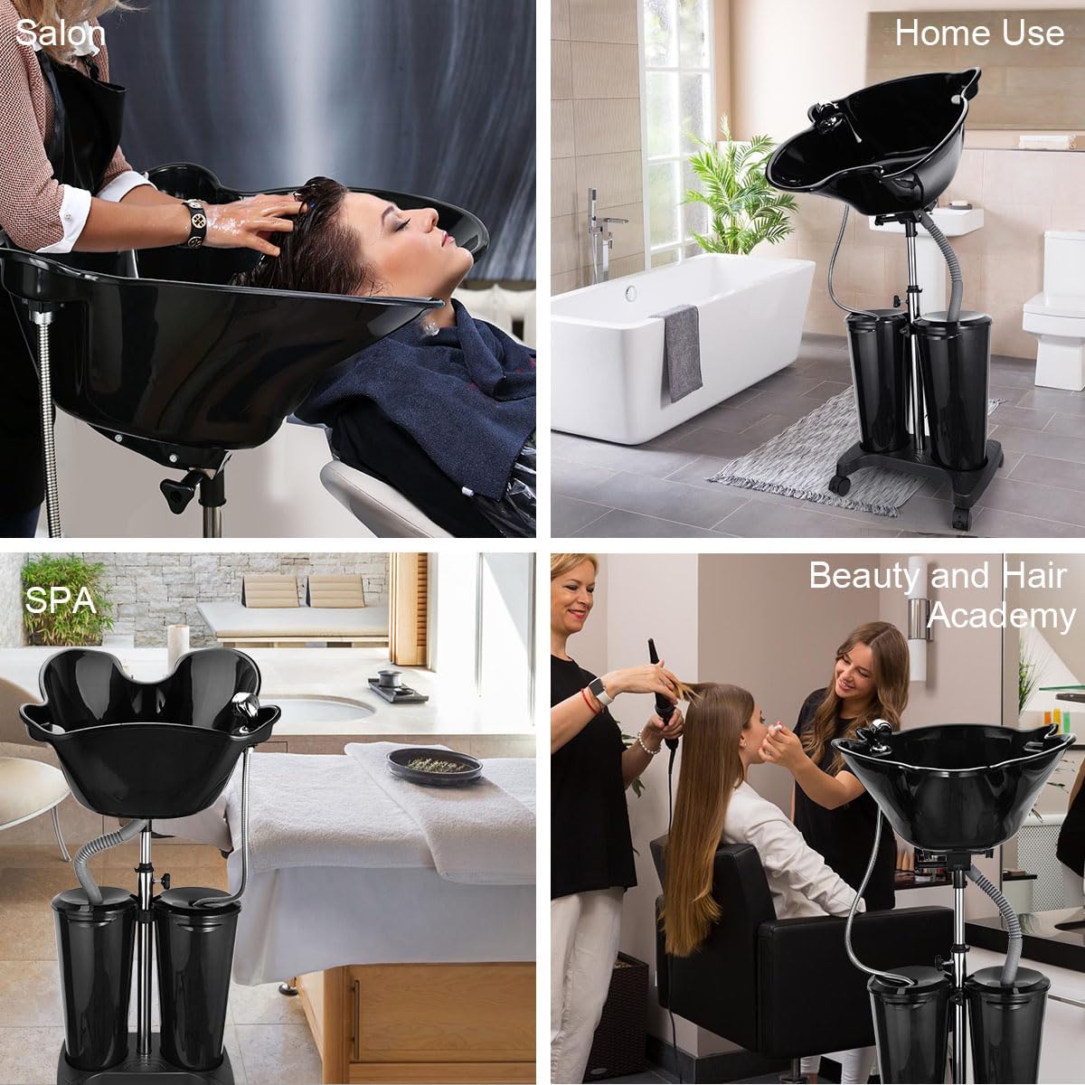 Mobiele wastafel – Haarwastafel – Mobiele Wasbak – Shampootafel – Shampoobak – In Hoogte Verstelbaar 100-136 Cm – Tot 270 Graden Kantelbaar Met Voetpomp En Twee Emmers