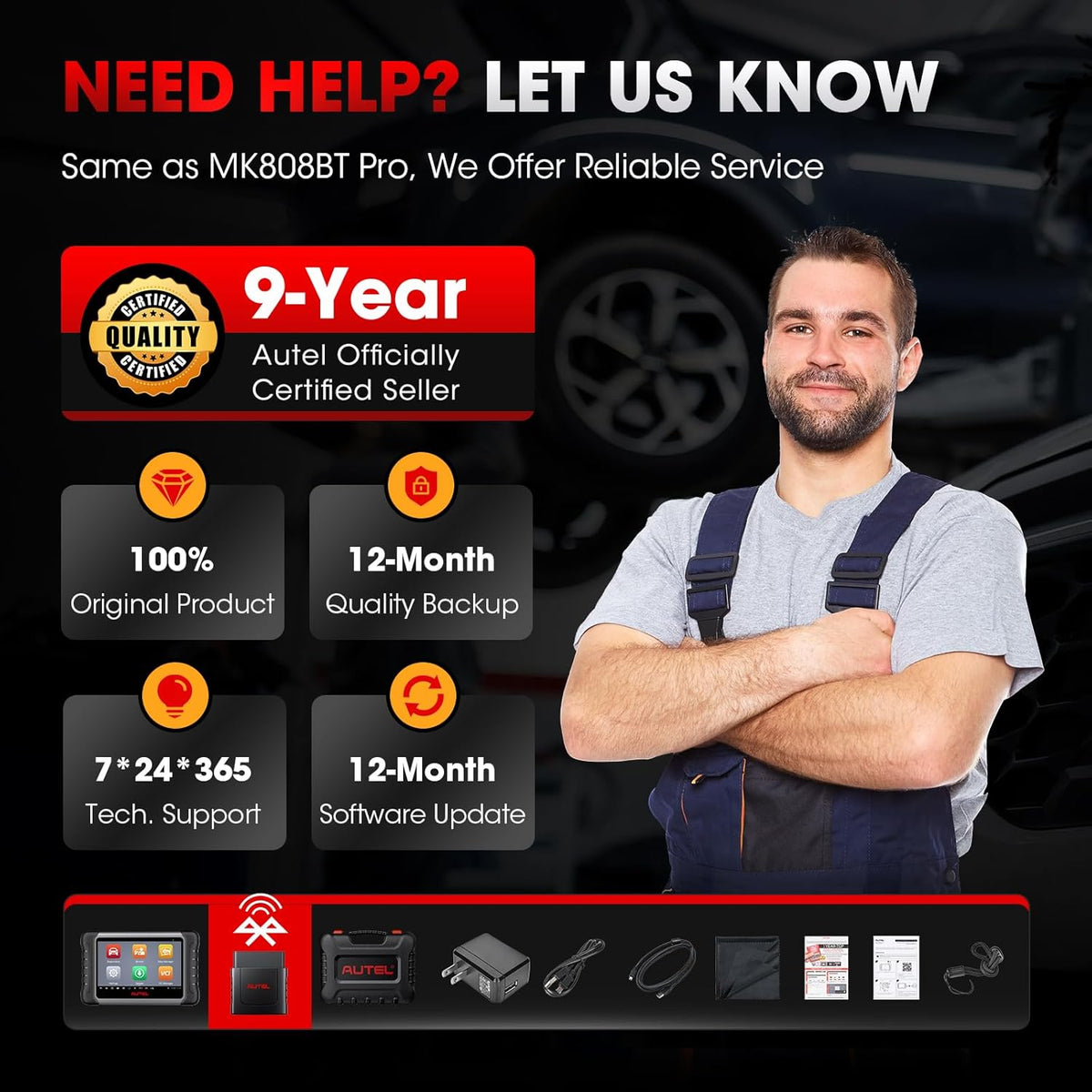 Autel MaxiCOM MK808K-BT OBD2 diagnoseapparaat, hetzelfde als MK808BT Pro 2024, bidirectionele uitbreiding van de MK808S MX808S, BT Ver. van MX900, actieve test, 28+ service, alle systeemscantool