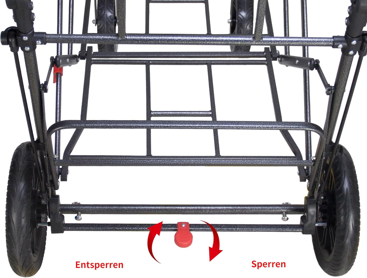 Opvouwbare bolderwagen Hemelsblauw – Bolderkar – Handwagen – Transportwagen – Strandkar – 2 klapstoelen met veiligheidsgordels en dak – 180L capaciteit, draagvermogen 120 kg