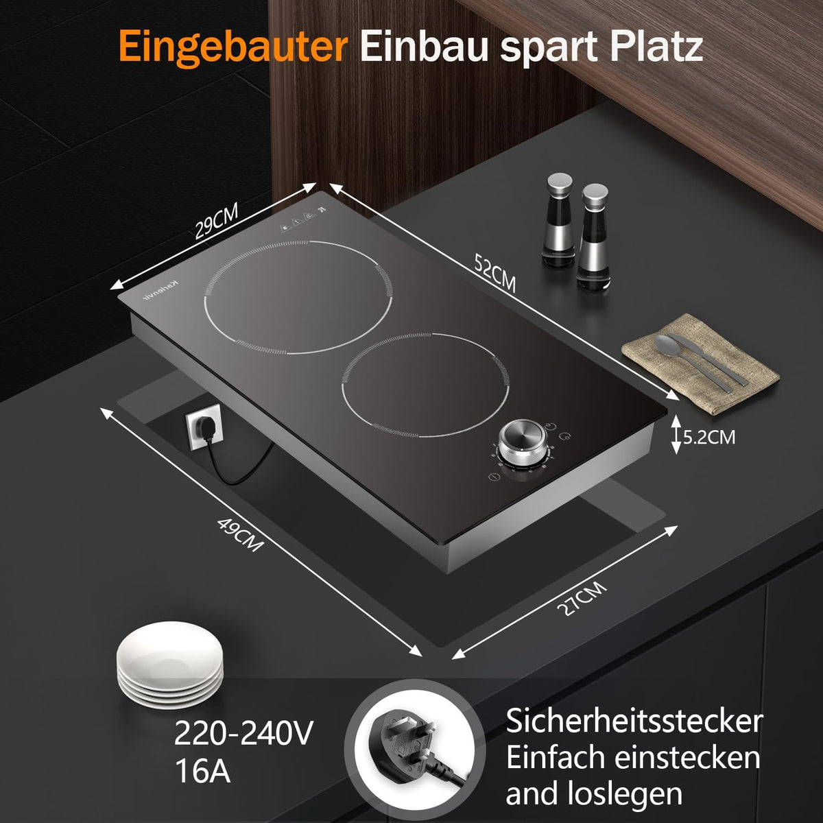 Keramische Kookplaat – Elektrische Kookplaat – Inbouw Kookplaat – Vrijstaande Kookplaat – 2-Pits Kookplaat – Compact 30 cm – 2800W Met 9 Warmtestanden