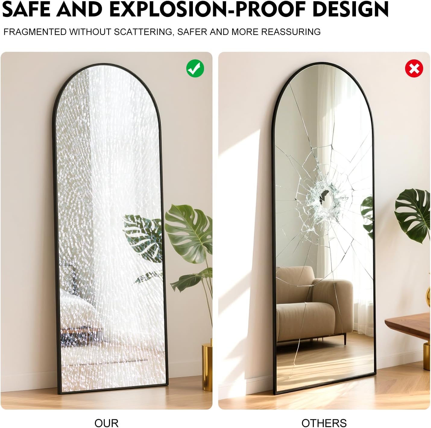Volledige Spiegel – Staande Spiegel – Wandspiegel – Full Body Spiegel – Goudkleurige Spiegel – Onbreekbaar Veiligheidsglas – Aluminium Frame – 163 x 53 cm