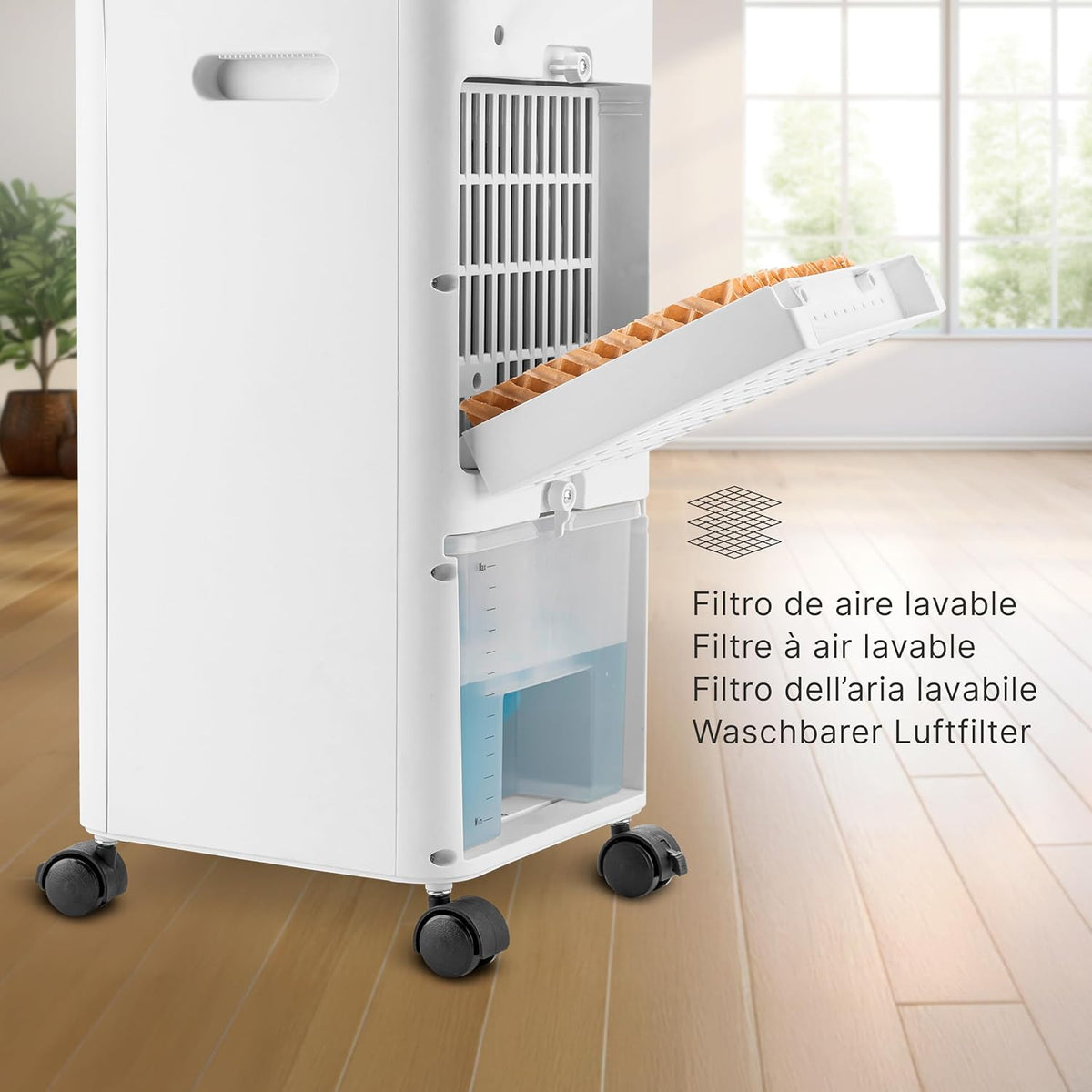 Ufesa Sapporo Verdampingskoeler, 100 W, koelfunctie en ventilator, 3 snelheden, 3 modi, touch-paneel, tank 12 l, timer 12 uur, wasbaar filter, 2 ijsblokken, afstandsbediening