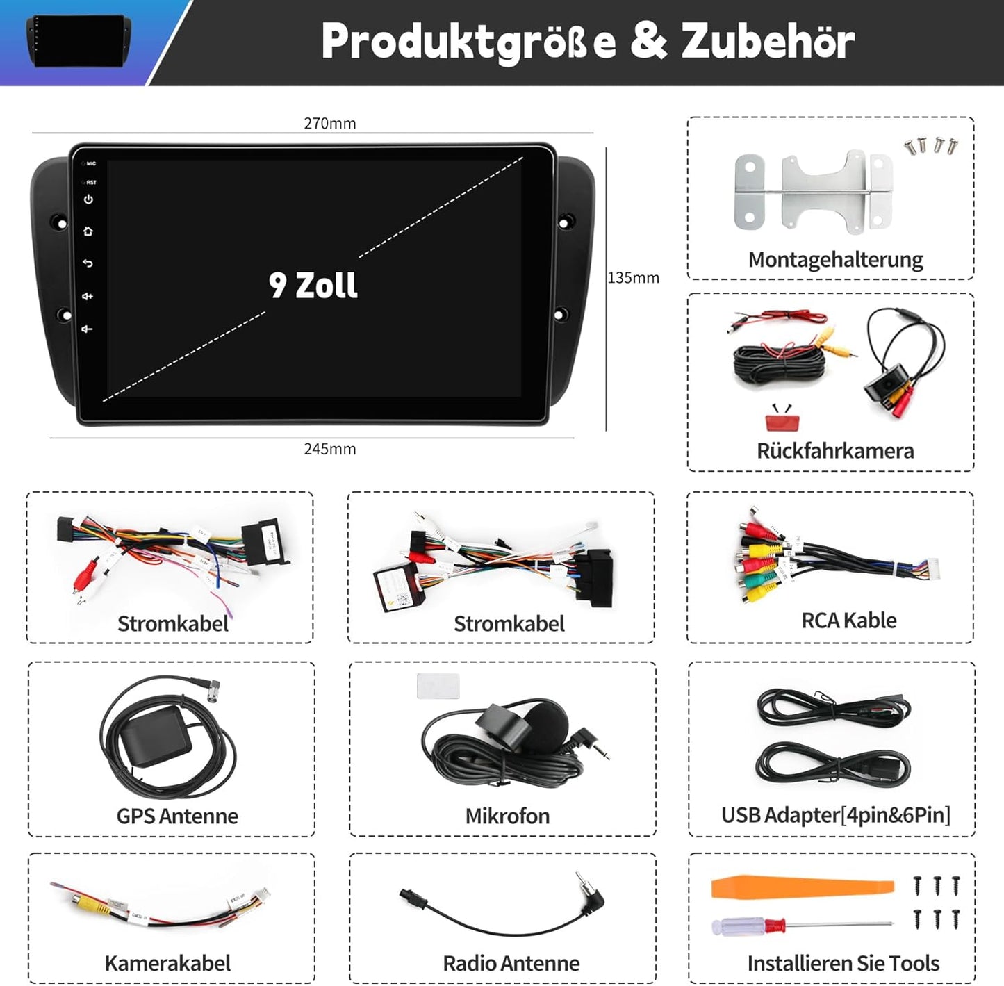 Autoradio – Multimedia Systeem – Navigatiesysteem – Inbouwradio – Touchscreen Radio – 9 Inch Android 13 – Draadloos CarPlay en GPS Met HD Achteruitrijcamera