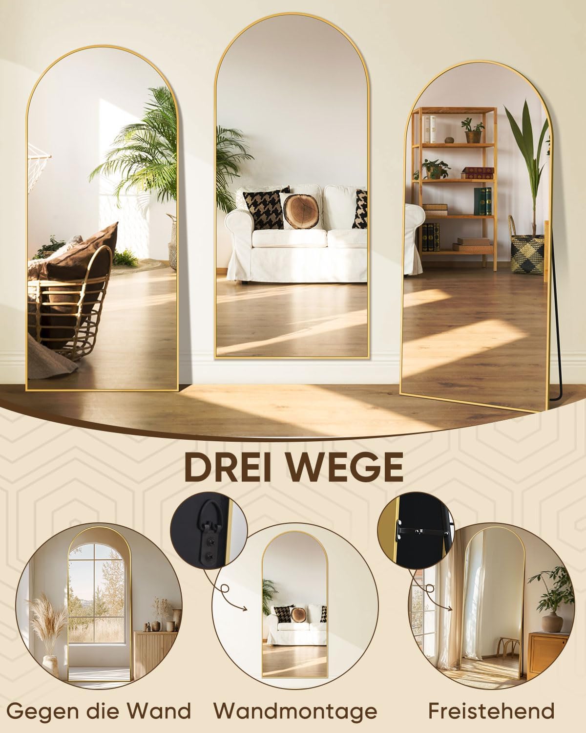 antok Full body spiegel, staande spiegel in volledige lengte, wandspiegel met frame van aluminiumlegering en onbreekbaar glas, gebogen vloerspiegel voor woonkamer, kleedkamer