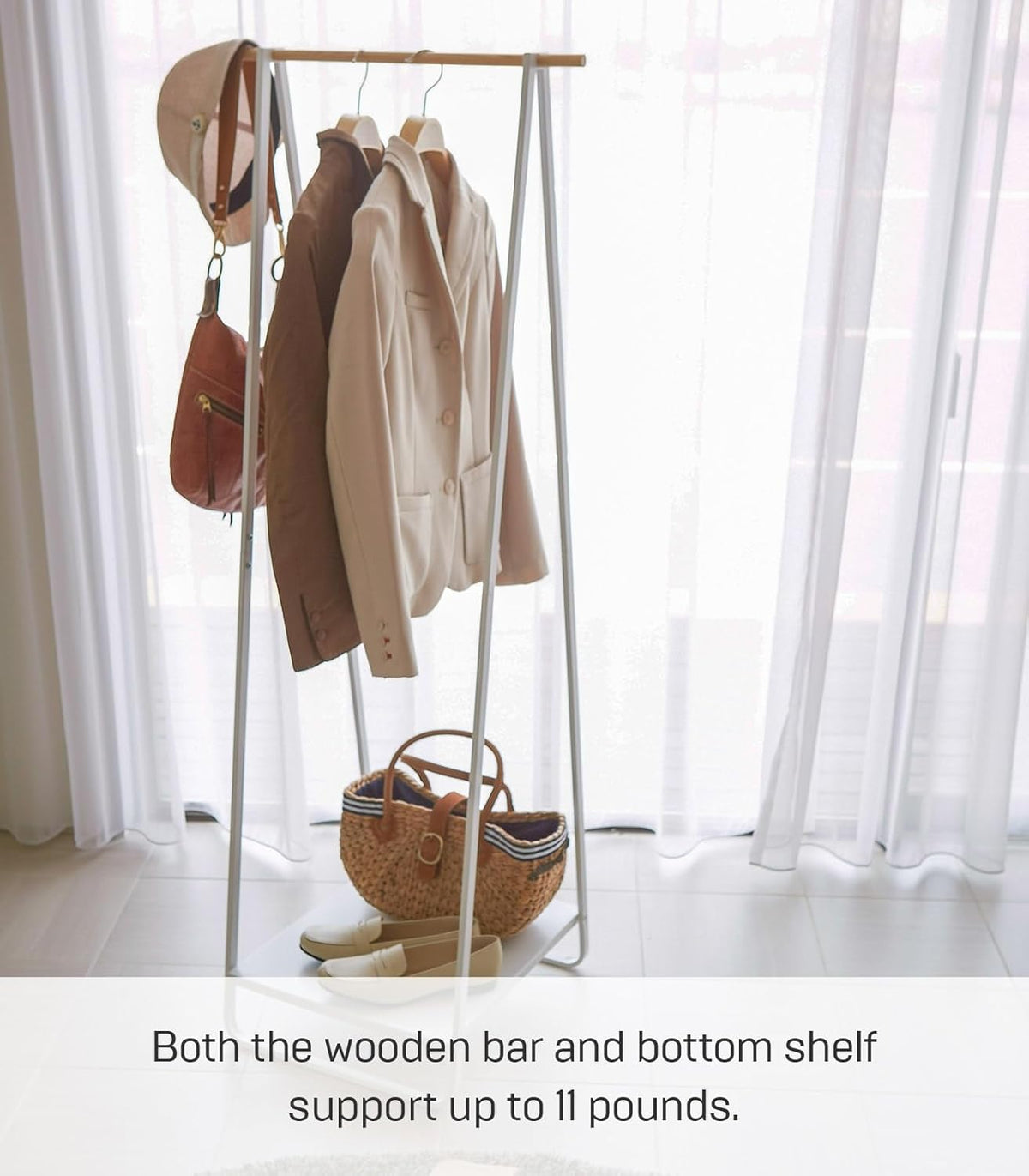 Yamazaki 2297 TOWER Coat Rack, white, Steel/Wood, 52 x 47 x 140 cm