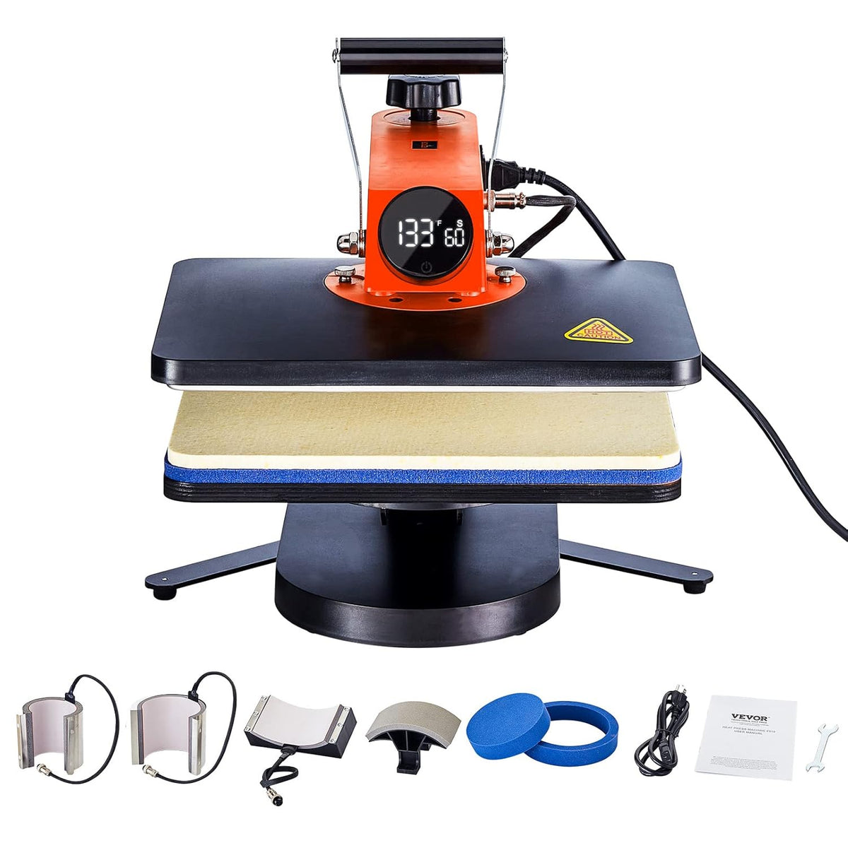 VEVOR Textielsublimatiemachine, zwart en oranje, 30,5 x 38 cm