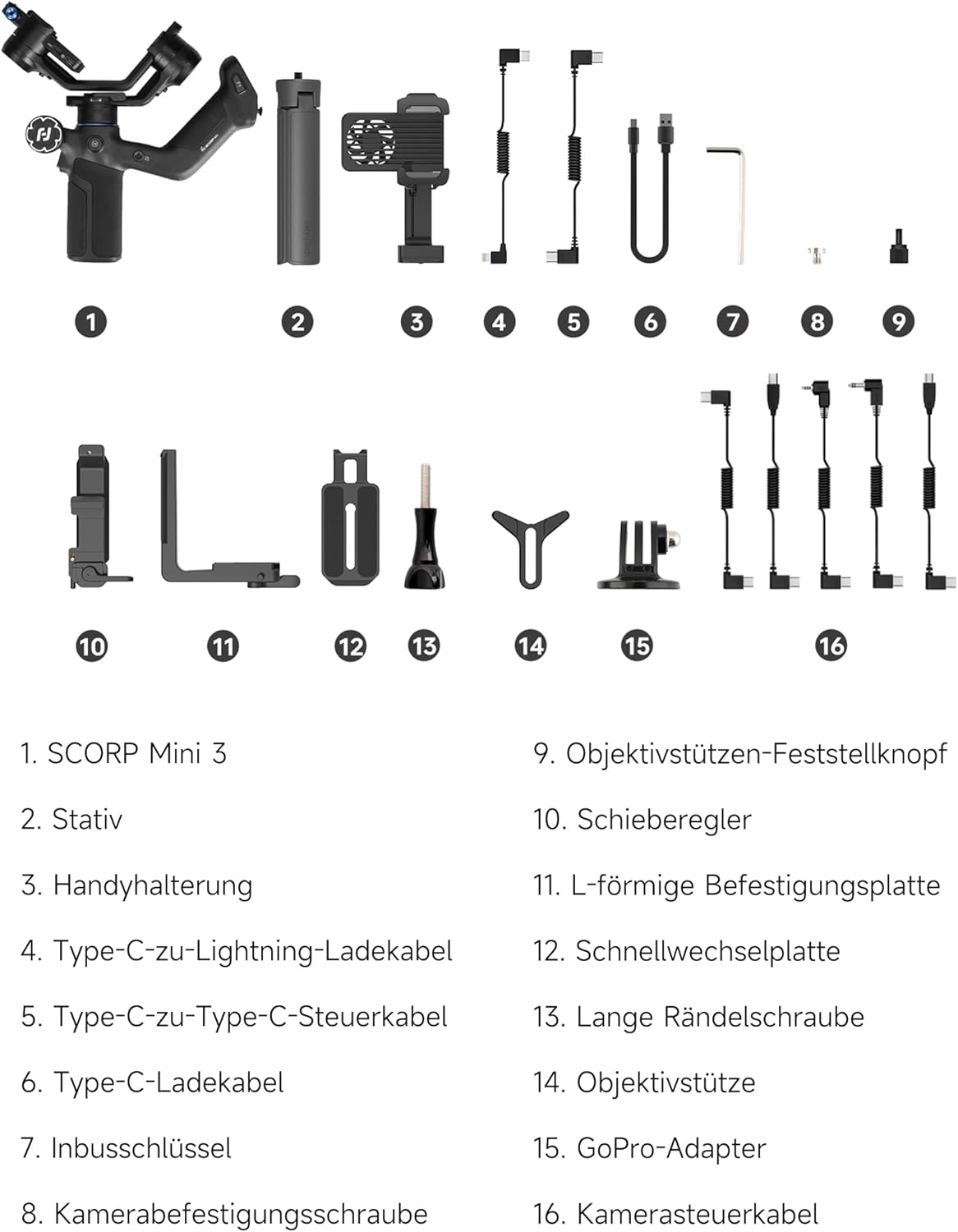 FeiyuTech SCORP MINI 3 Kit – All-in-One Gimbal met AI-Tracking, 2 kg draagvermogen, 1,3" touchscreen & Cooling Phone Clamp – Voor Vlogs, YouTube, TikTok & Camera/Smartphone/Action Cam