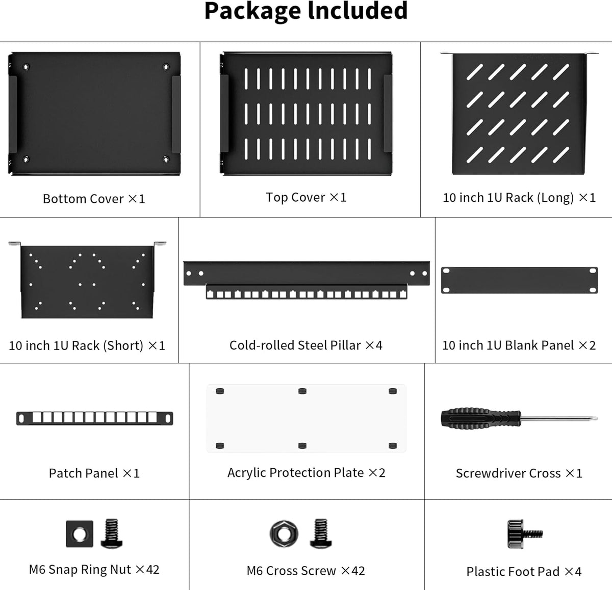 8U-serverkast, 10 inch Mini-serverrack voor Netwerk, Server, A/V-apparatuur en Doe-het-zelfprojecten, 7,87 inch Diep, Zwart