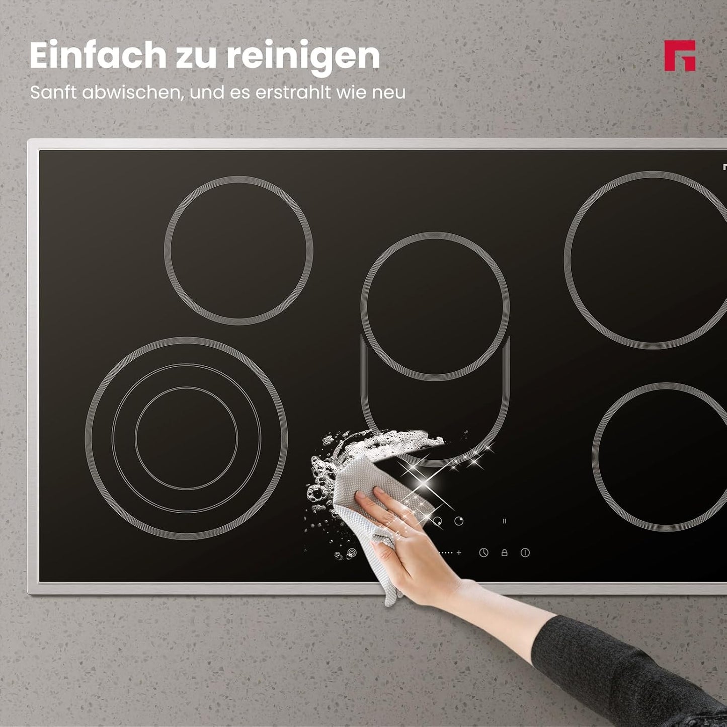 Glaskeramisch Kookveld – Elektrisch Kookplaat – Inbouw Kookplaat – Keramisch Kookveld – Kookplaat 90 cm – Roestvrijstalen Frame – 5 Kookzones Met Slider Bediening – 8500W Totaal Vermogen