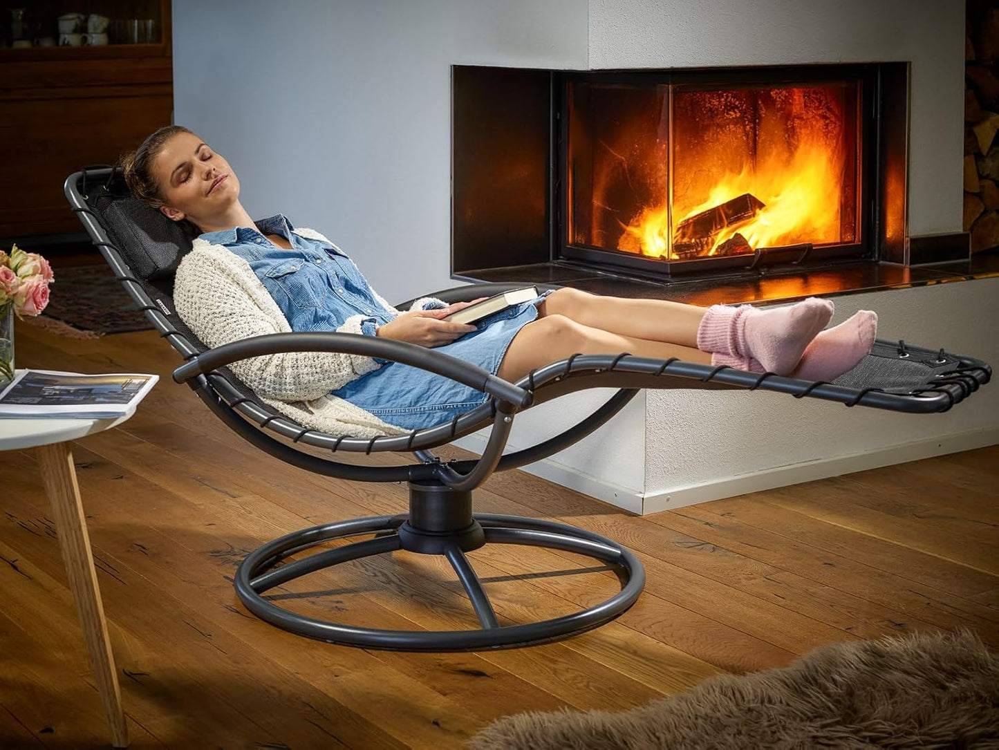 Loungestoel – Relaxstoel – Draaibare stoel – Tuinstoel – Balkonstoel – 360° Draaibaar – Weerbestendig Stalen Frame – Comfortabel Afneembaar Kussen – Antraciet