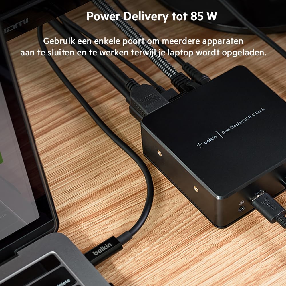 Belkin USB-C Dockingstation met Twee Schermen (Voeding 85 W, HDMI, USB-A 3.1 Gen 1, Gigabit Ethernet, Audio-ingang/uitgang voor MacBook, XPS en Andere USB-C Laptops), Zwart