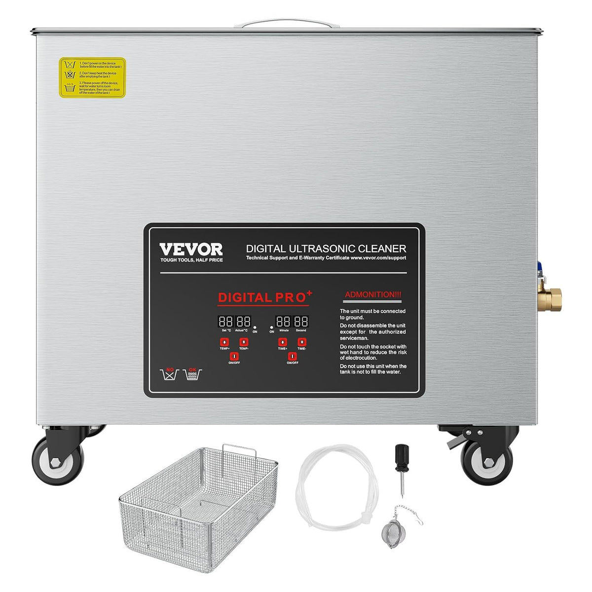 VEVOR Ultrasone reiniger, 50 liter, professionele ultrasone reinigingsmachine met reinigingsmand en digitaal display, roestvrij staal, 840 W, 40 kHz met wielen voor onderdelen, carburateur