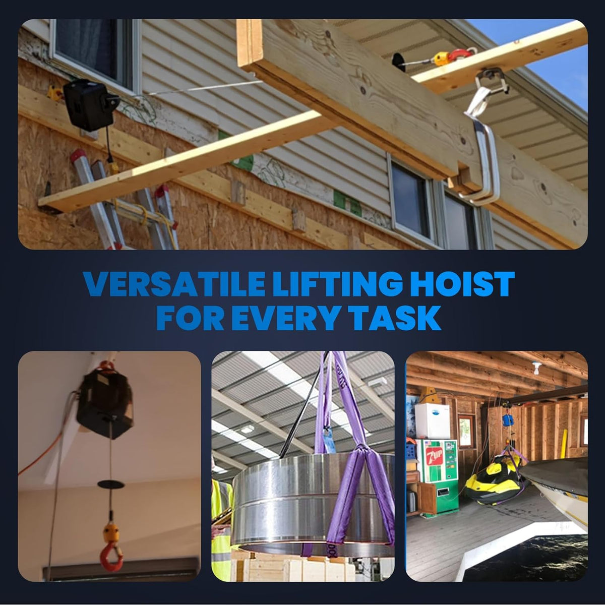 NEWTRY 3 in 1 Elektrische Hijstoestel Lift Kraan 500 KG/1500 LB Draadloze Afstandsbediening 7.6 m/25ft 1500 W Elektrische Lier Overhead Lift met Overbelasting Bescherming (Load 500 KG)