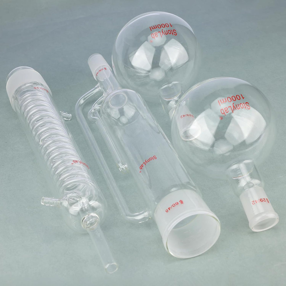 Soxhlet Extractie Kit – Soxhlet Opstelling – Extractieset – Laboratoriumopstelling – Glasopstelling – Borosilicaatglas Tot 250°C – 60/45 Extractor, Graham Condensor En 2x 1000 Ml Platbodemkolven