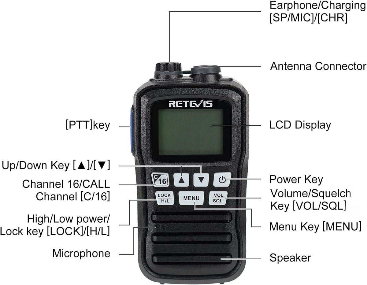 Retevis RM01 Handheld Radio, IP67 Waterdichte Marine Walkie Talkie Trillingen Drijvende Schip Transceiver Handheld Radio voor Varen Kajakken Visser (Zwart, 2 Pack)