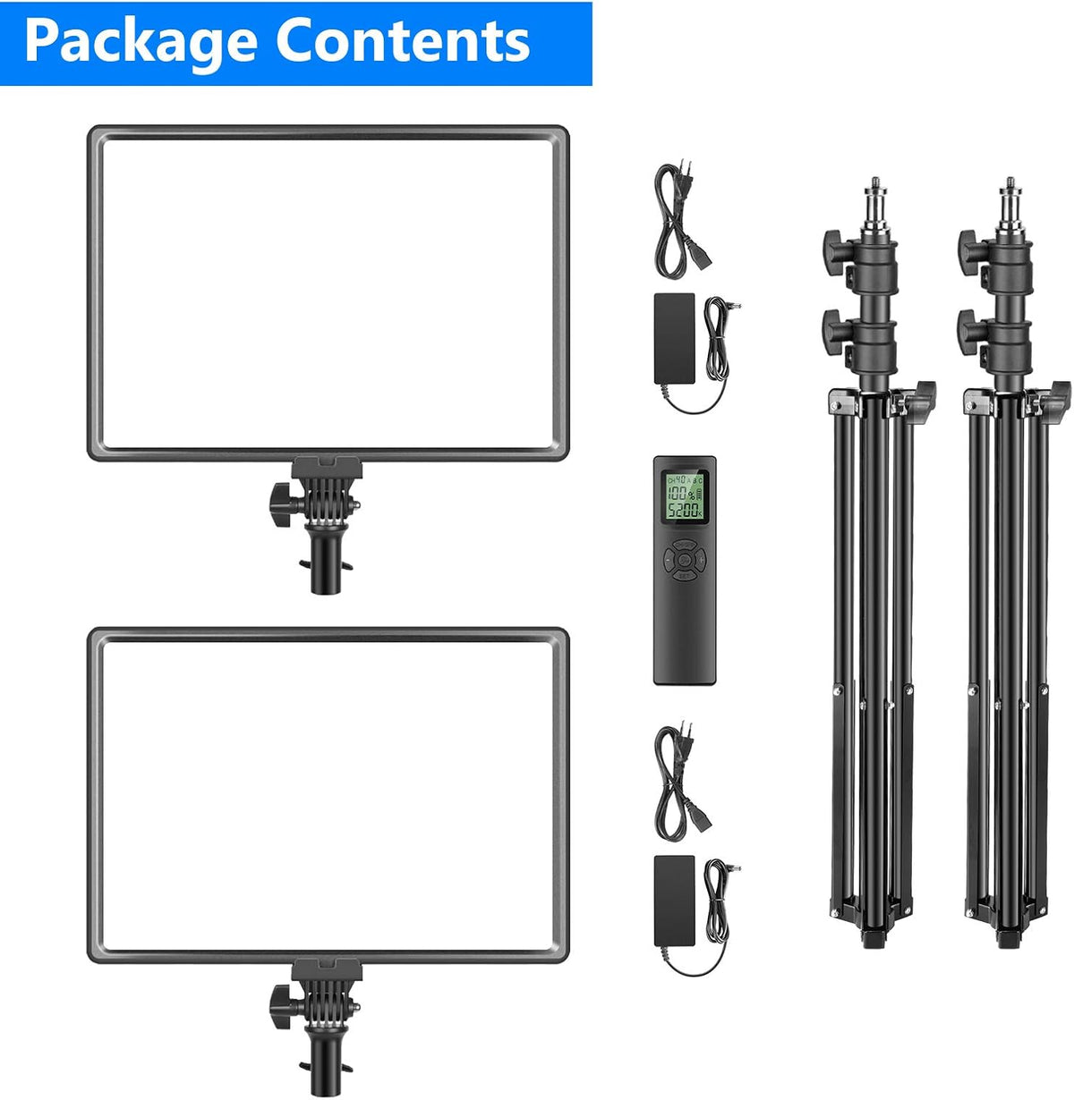 Led-videoverlichting – Led-paneel – Videolicht – Studiolamp – Fotolamp – Set Van 2 Dimbare Tweekleurige 18 Inch Panelen Met Statieven En Afstandsbediening – 3200K Tot 5600K – CRI97+ En Tot 4800 Lux