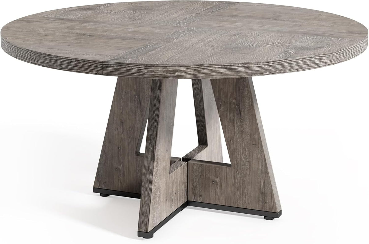 LITTLE TREE Ronde eettafel voor 4-6 personen, 117 cm eetkamertafel met houten voetstuk basis, grijze eettafel, cirkel keukentafel voor eetkamer, keuken, woonkamer (alleen tafel)