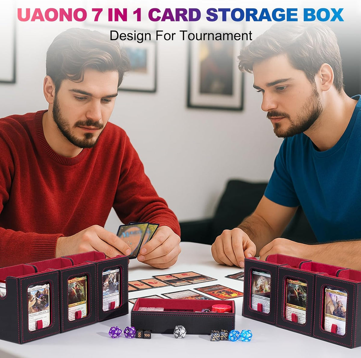 Commander Deck Box voor MTG, 6-decks, modulaire kaartenetui met kubushouder voor 600+ dubbele hulskaarten, afneembare verzamelkaartenopbergdoos met 6 35PT magnetische kaarthouders voor TCG