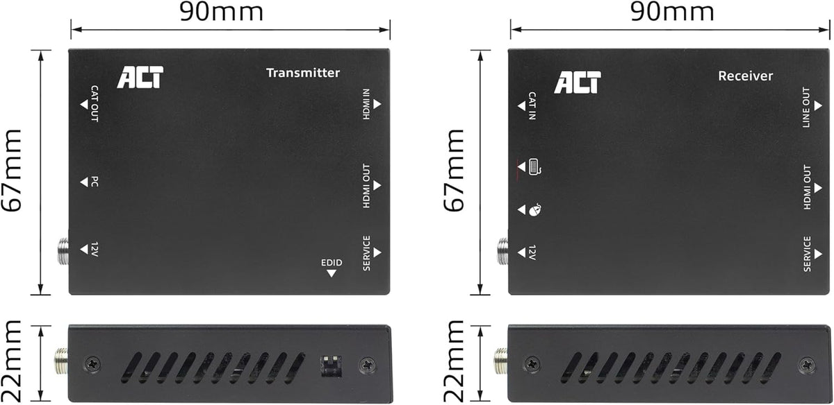 ACT HDMI KVM Extender, HDMI over Ethernet tot 70 m via CAT6/6A, 4K video 60Hz, 2-poorts USB voor muis en toetsenbord, EDID HDCP – AC7815