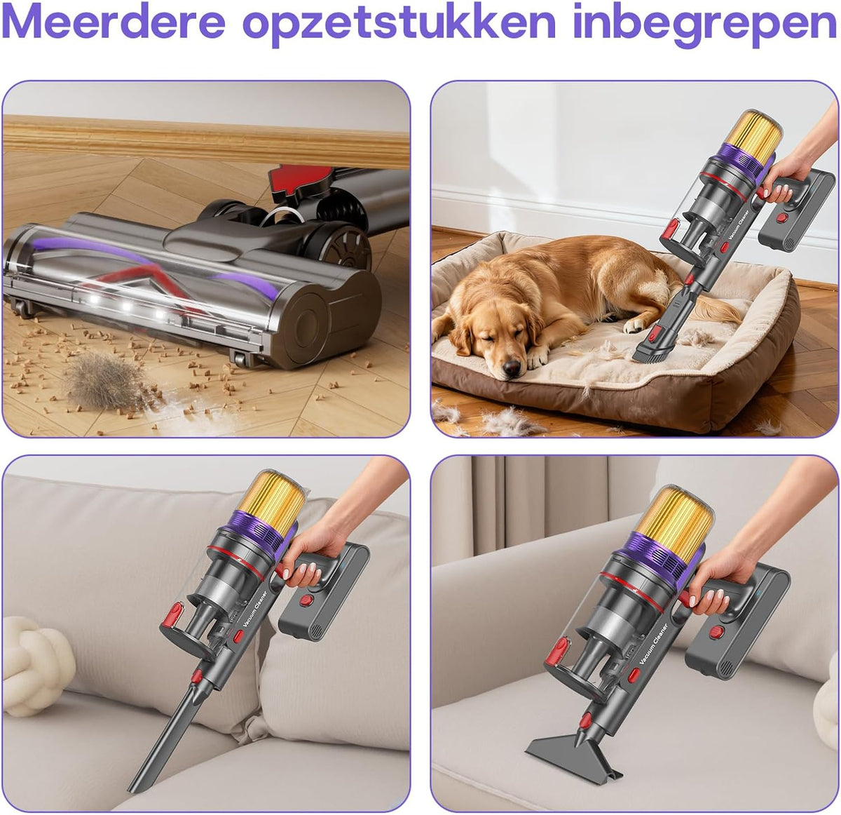 V16 Draadloze Stofzuiger 55Kpa/600W/80Min, Vacuum Cleaner en LED Touchscreen, Anti-klit Borstel, Automatische Modus voor Tapijt, Dierenharen en Harde Vloeren