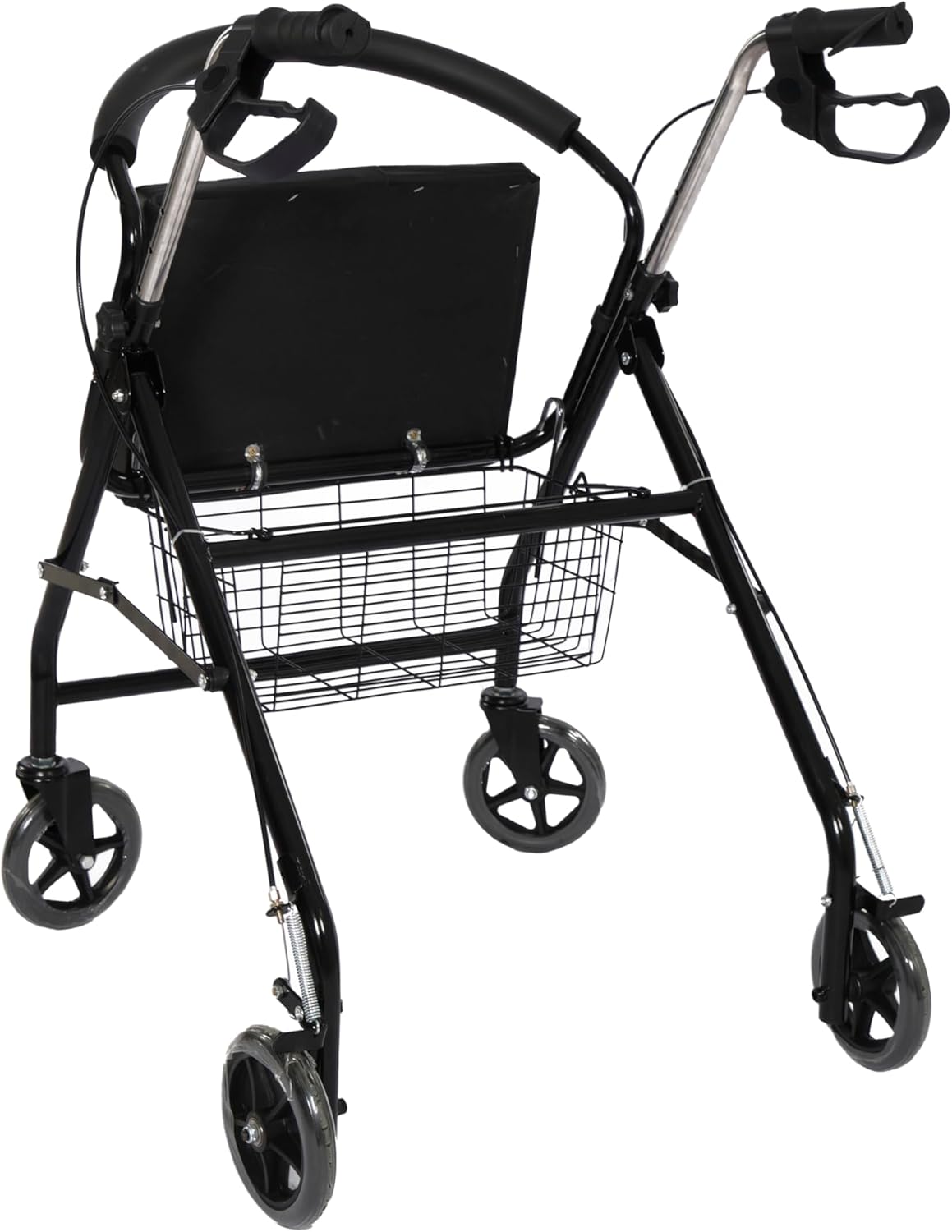 FERRUCCI COMFORT Rollator, inklapbaar, ultralicht, met wielen, remmen, mand en ergonomische zitting voor senioren, 4 remwielen, Europese CE-markering, zwart