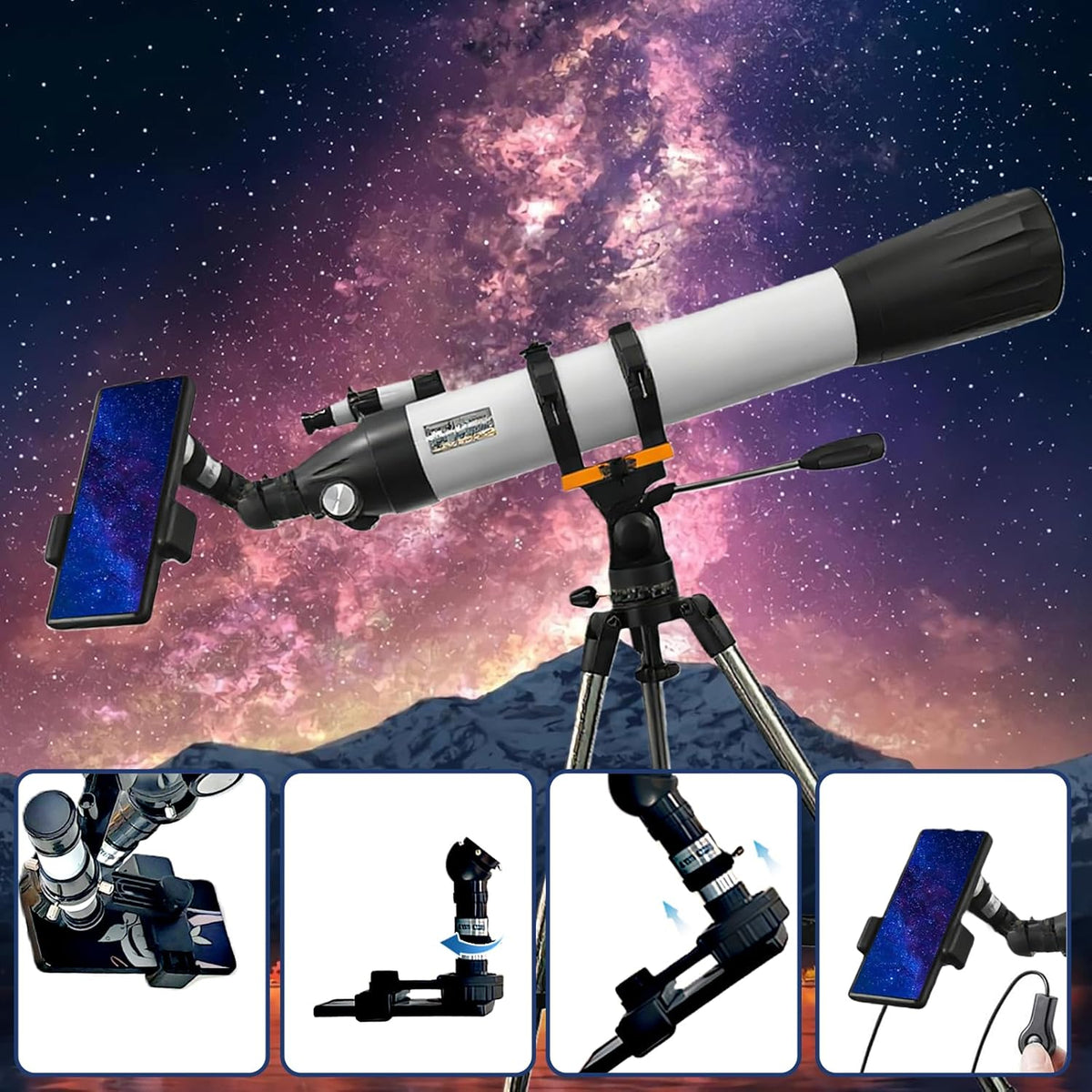 Astronomische telescoop voor volwassenen, professioneel, 800/90 mm, AZ Mount, krachtige refractortelescoop voor kinderen en beginners, draagbaar, met tas en statief