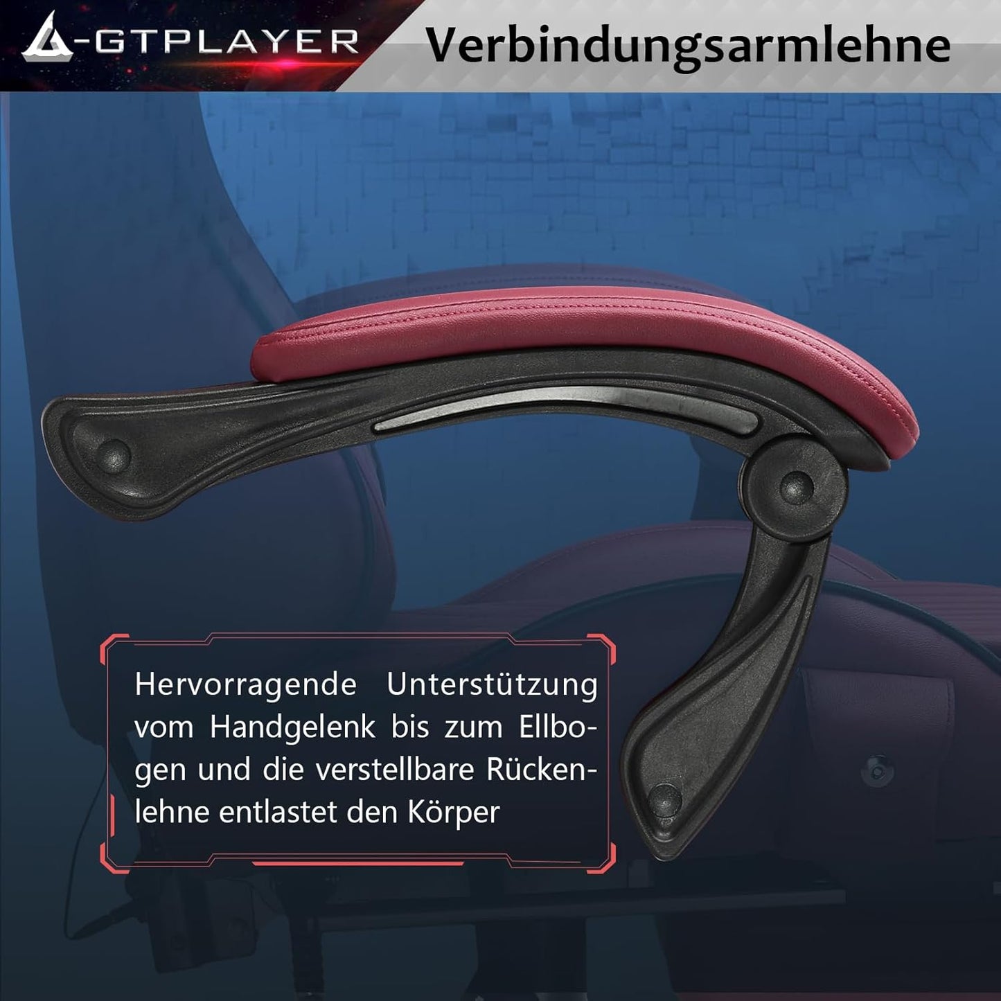 GTPLAYER Ergonomic Gaming Chair, Office Chair, Racing Chair with Footrest and Speakers, Load Up to 150 kg, Red - QUORE