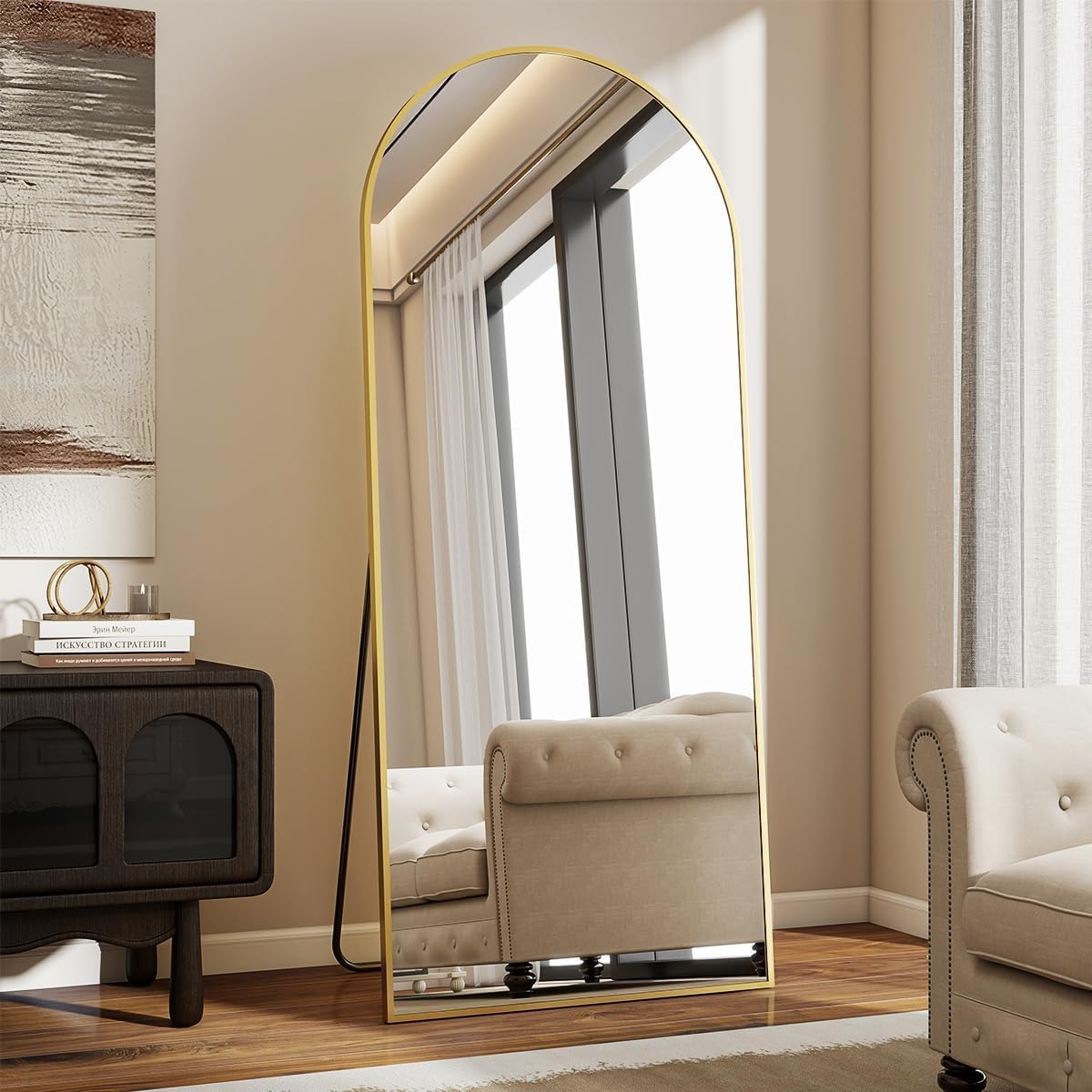 Grote Boogspiegel – Volledige Lengte Spiegel – Staande Spiegel – Wandspiegel – Vloerspiegel – Goud Kleur – 181 x 63 cm – Veiligheidsglas Met HD Reflectie