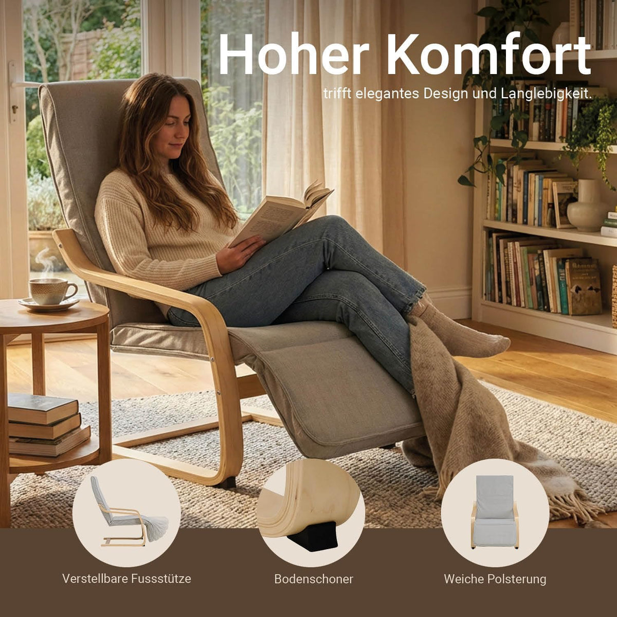 Relaxfauteuil – Relaxstoel – Schommelstoel – Zitstoel – Lounge Chair – Verstelbare Voetensteun – Lichtgrijze Corduroy Bekleding