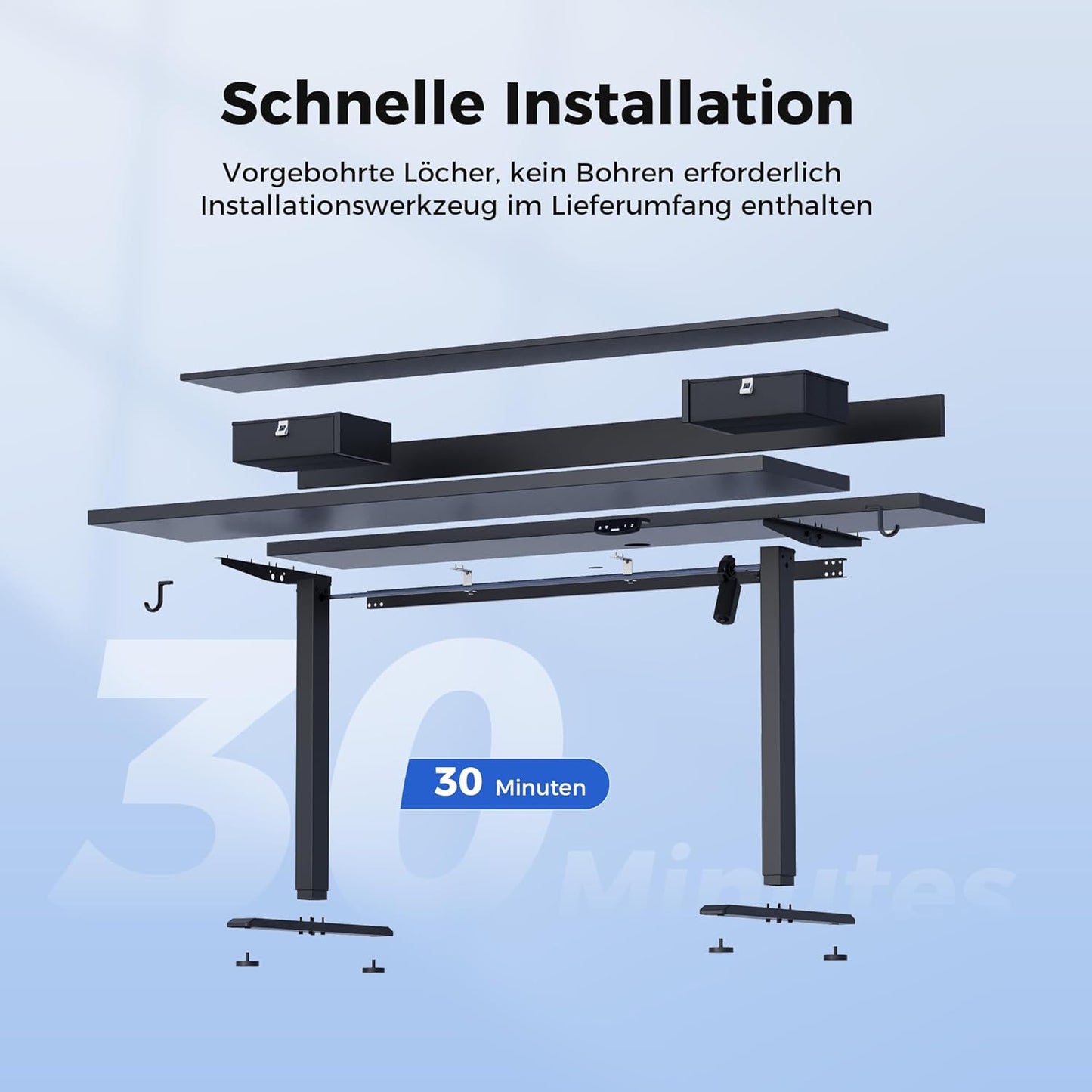 Agilestic In hoogte verstelbaar bureau met twee laden, 120 x 60 cm, elektrische computertafel met geheugenfunctie, kantoor- en thuisbureau, zwart