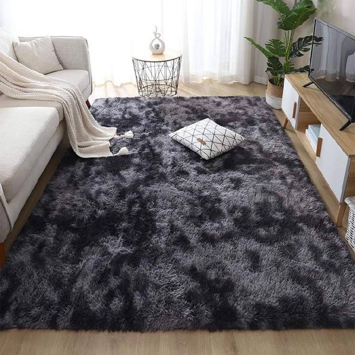 vloerkleden, pluizige tapijten voor in de slaapkamer, vloermatten, anti-slip woonkamertapijten, shaggy pluche tapijten voor de woonkamer, woondecoratie (250 * 300 cm, zwart grijs)